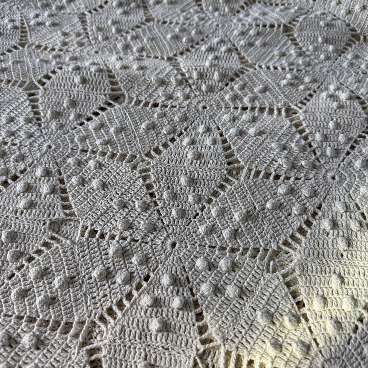 Vintage Hand-Crocheted Popcorn Stitch Bedspread