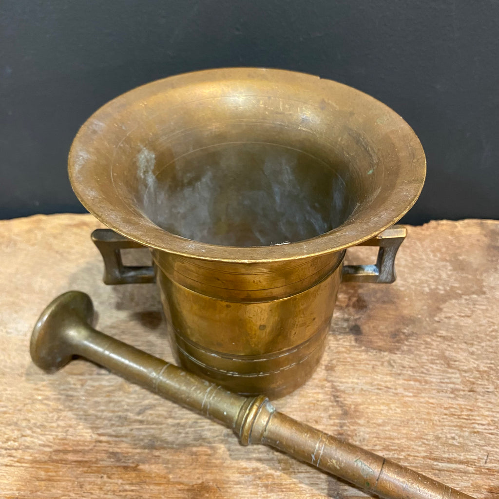 Antique Brass Mortar & Double-Ended Pestle