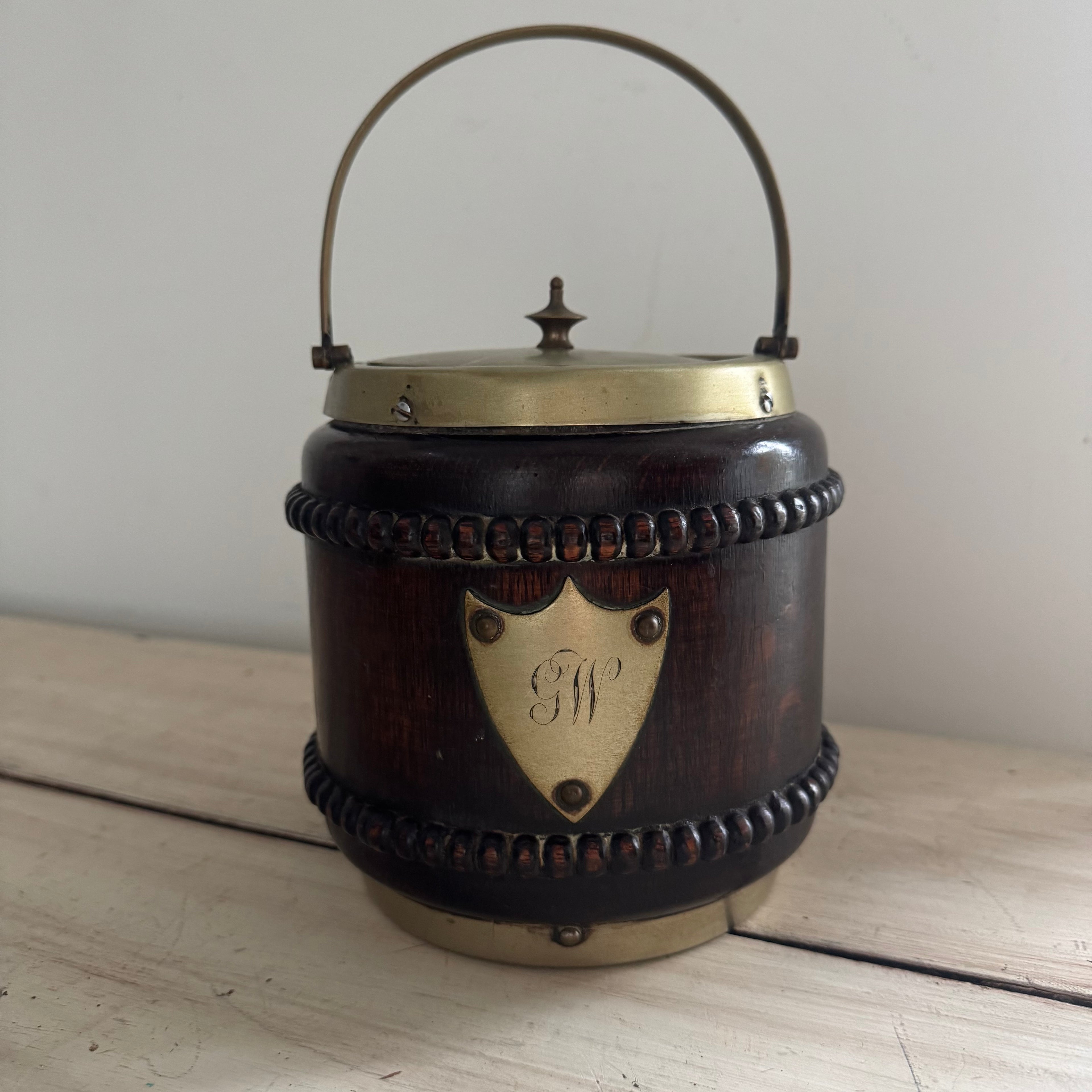 English Biscuit Barrel with G.W Crest