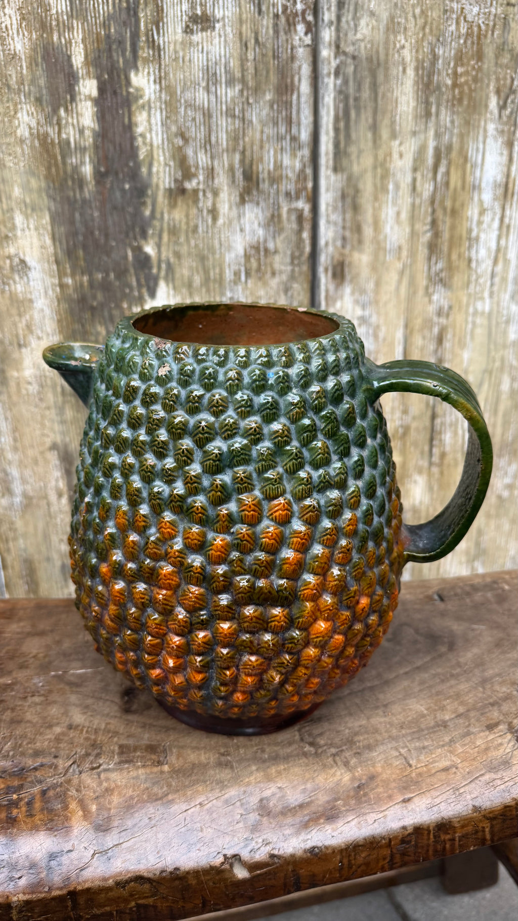 Hand-Thrown Redware Pineapple Pitcher