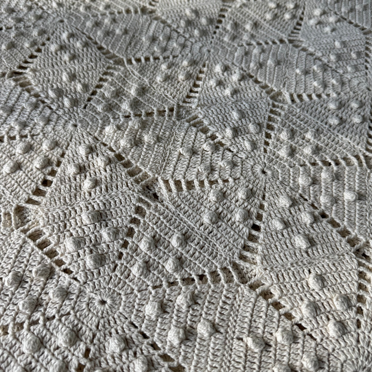 Vintage Hand-Crocheted Popcorn Stitch Bedspread