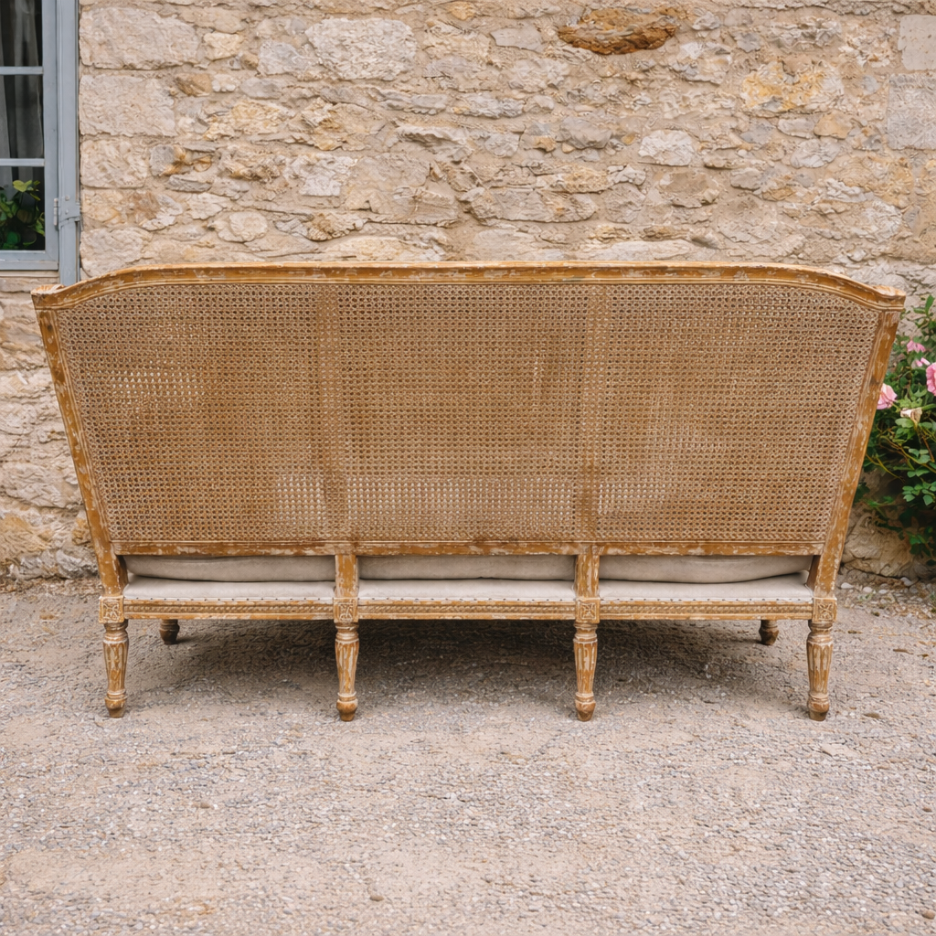 19th Century French Painted Caned High Wingback Sofa
