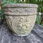 Antique English Carved Stone Garden Planters – Pair with Grape & Vine Motif