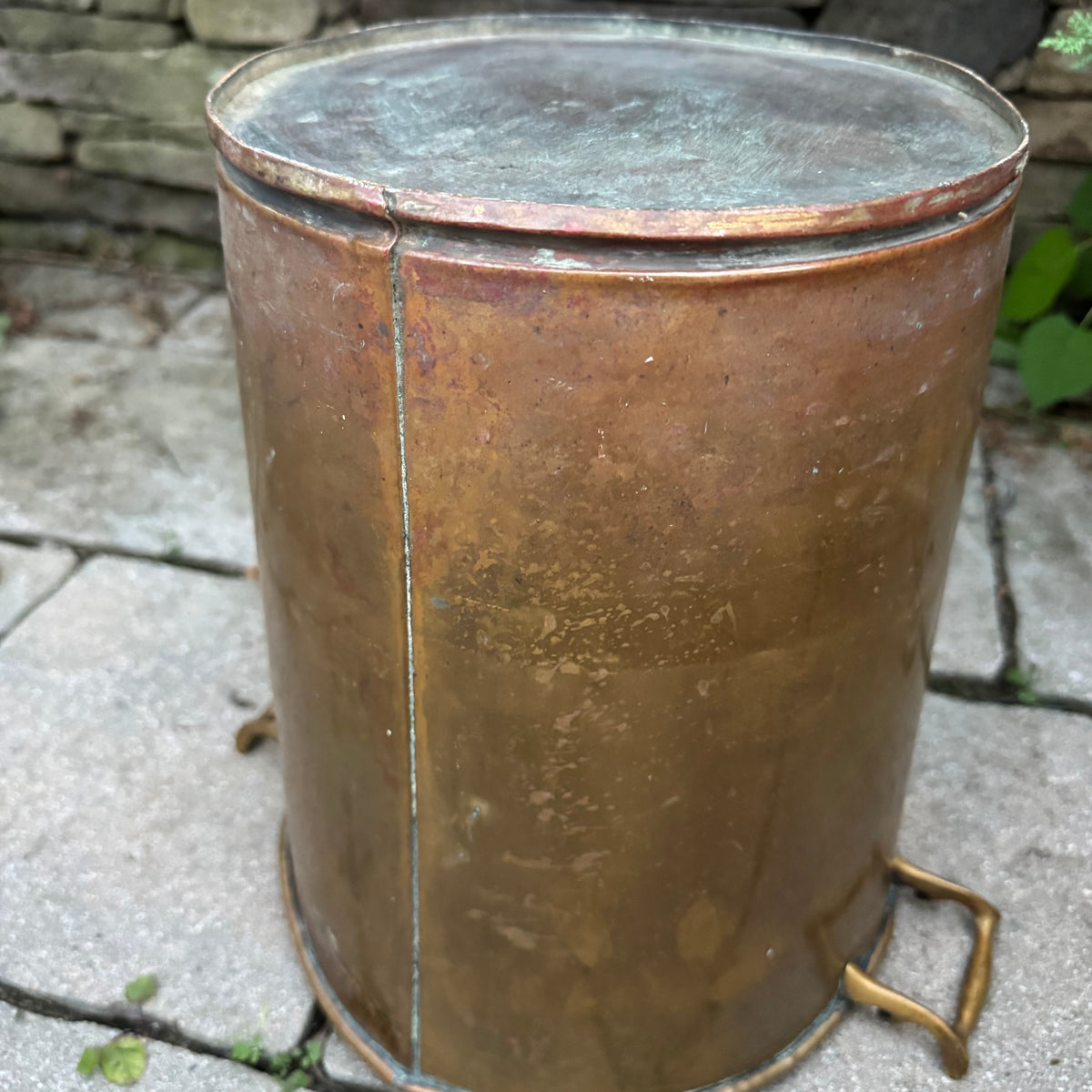 Large Vintage Copper Vessel with Brass Handles