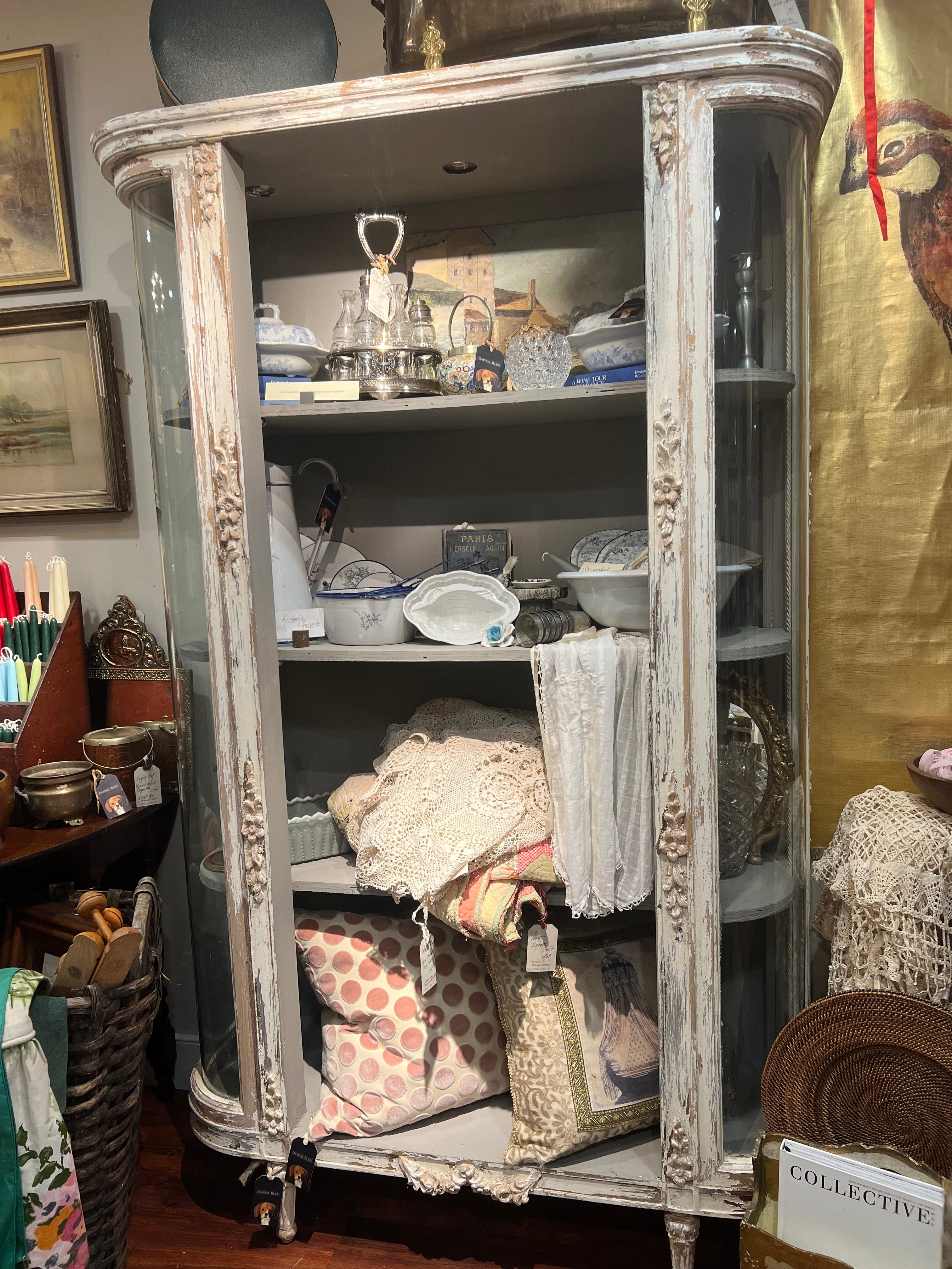 Antique French Curved Glass Cabinet