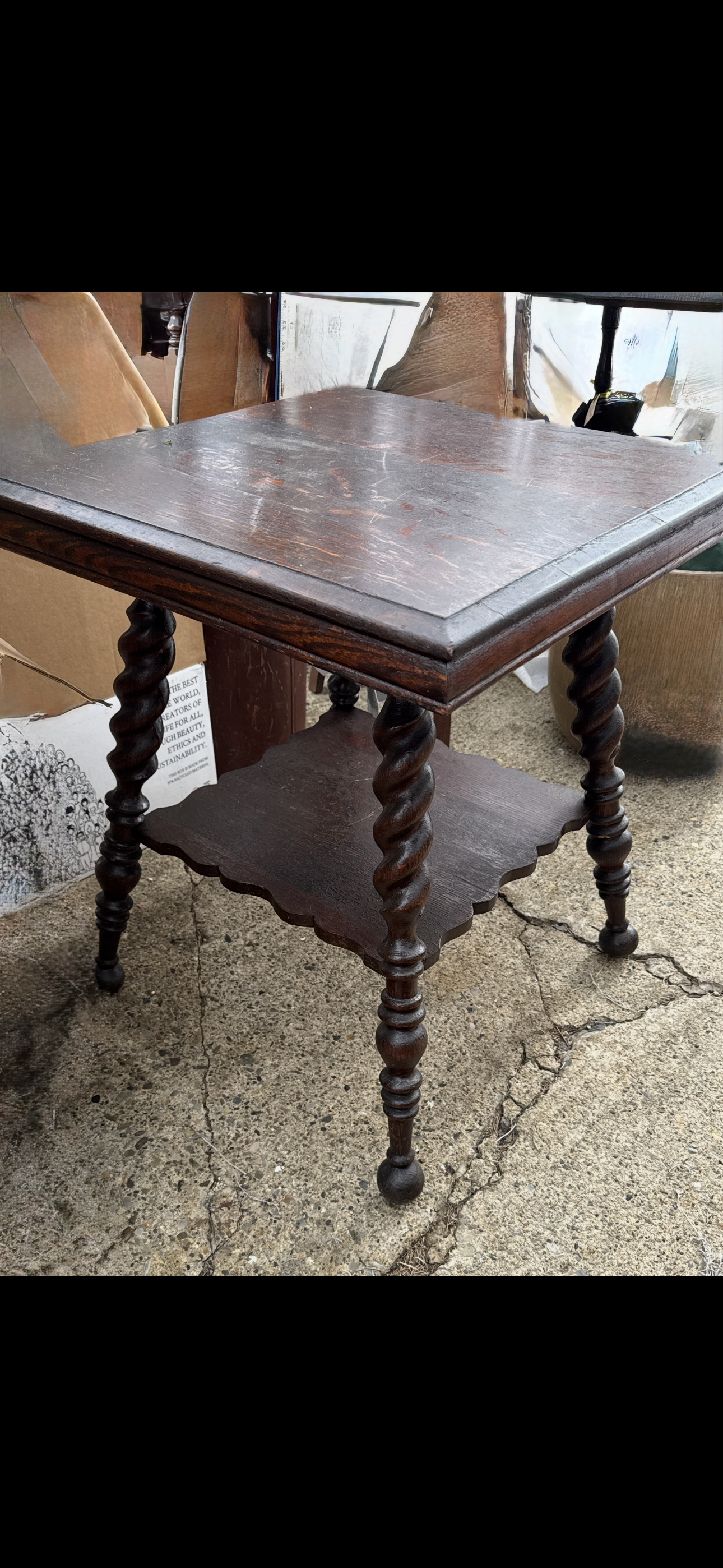 Antique Tiger Oak Side Table w/ Barley Twist Legs