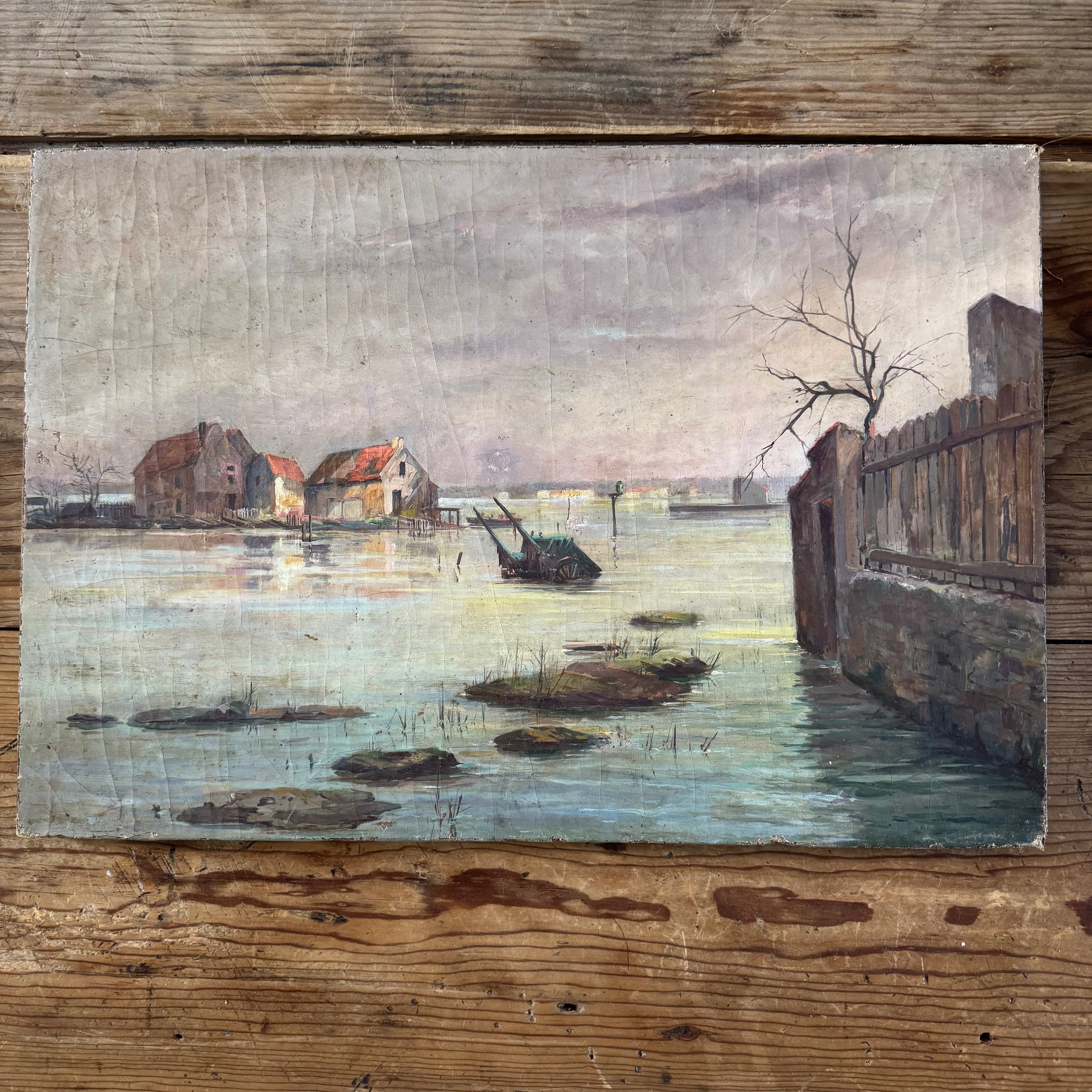 Charles Léon Méry French River Landscape Oil Painting