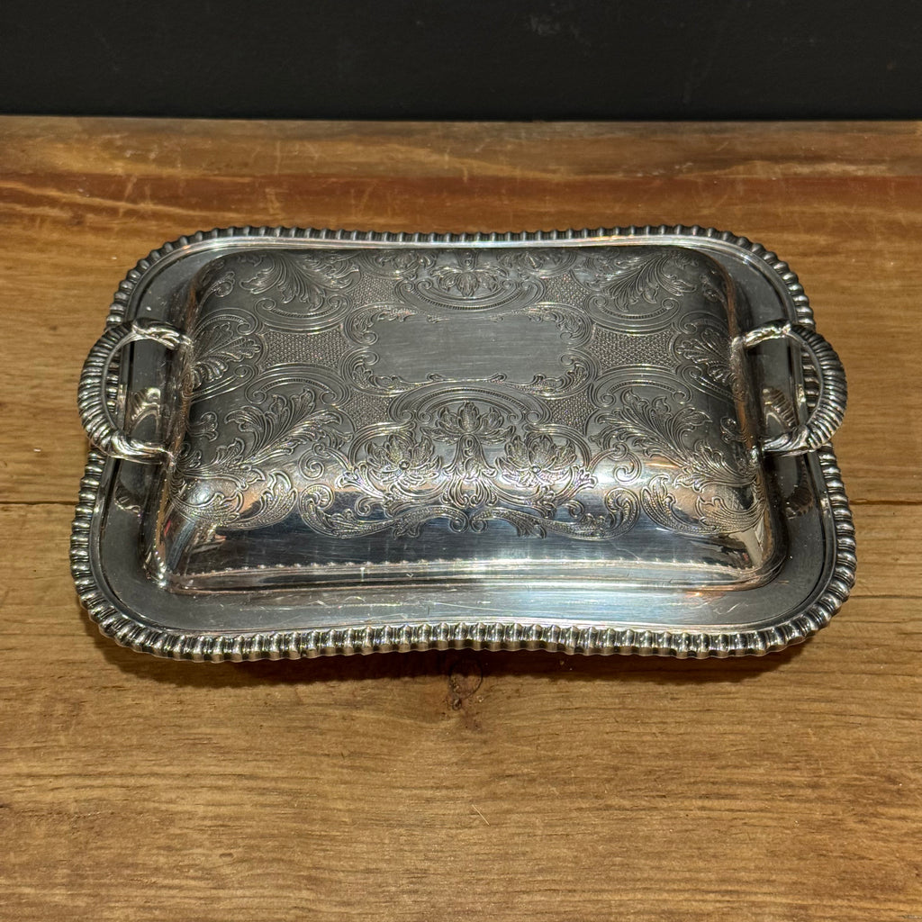 English Silver-Plated Serving Tray with Dome Lid