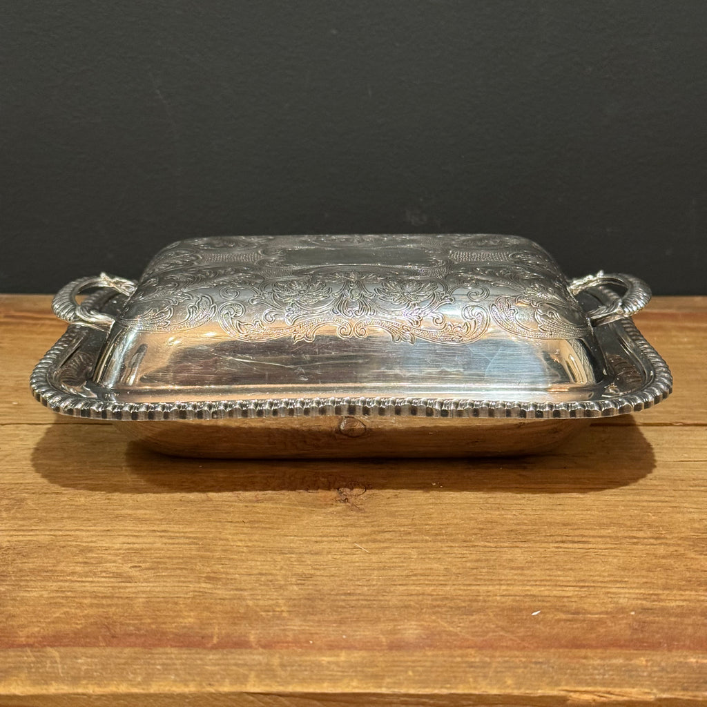 English Silver-Plated Serving Tray with Dome Lid
