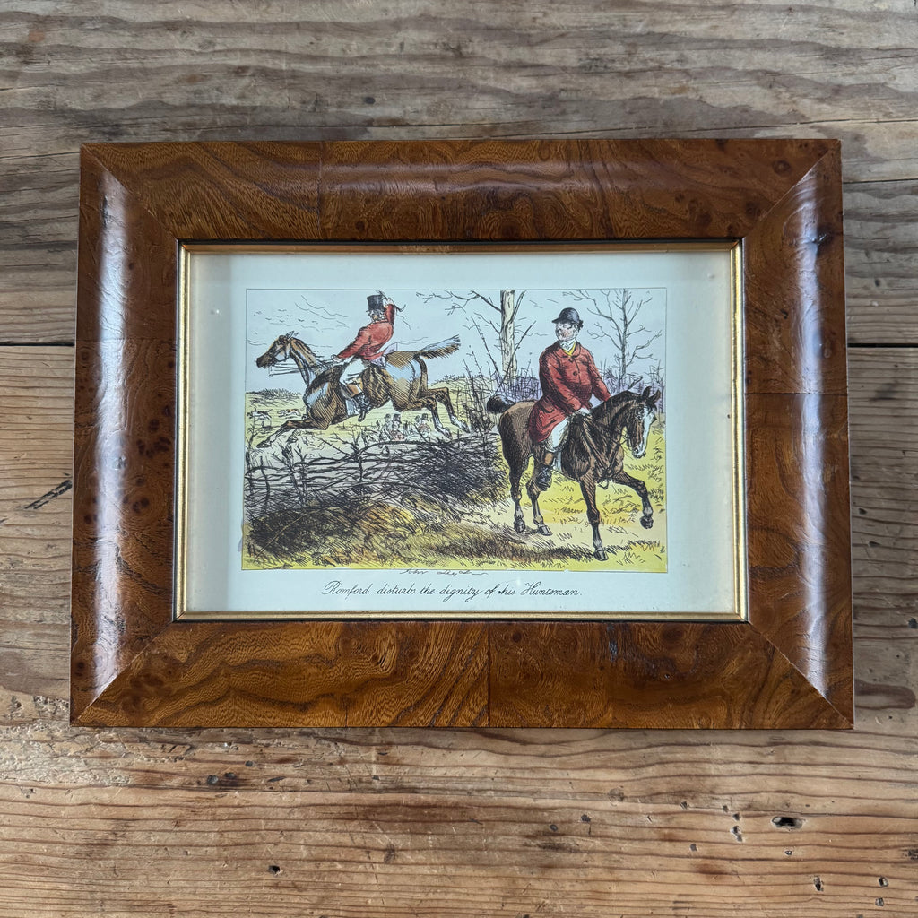 “Romford Disturbs the Dignity of His Huntsman” – Vintage Equestrian Print (Framed)