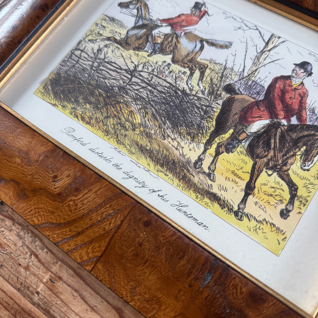 “Romford Disturbs the Dignity of His Huntsman” – Vintage Equestrian Print (Framed)