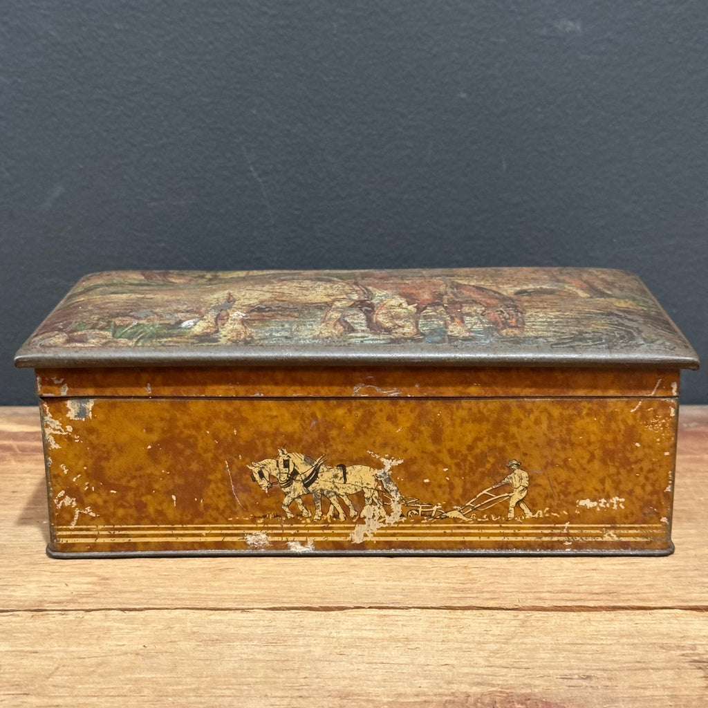 Antique Farm Scene Tin Box