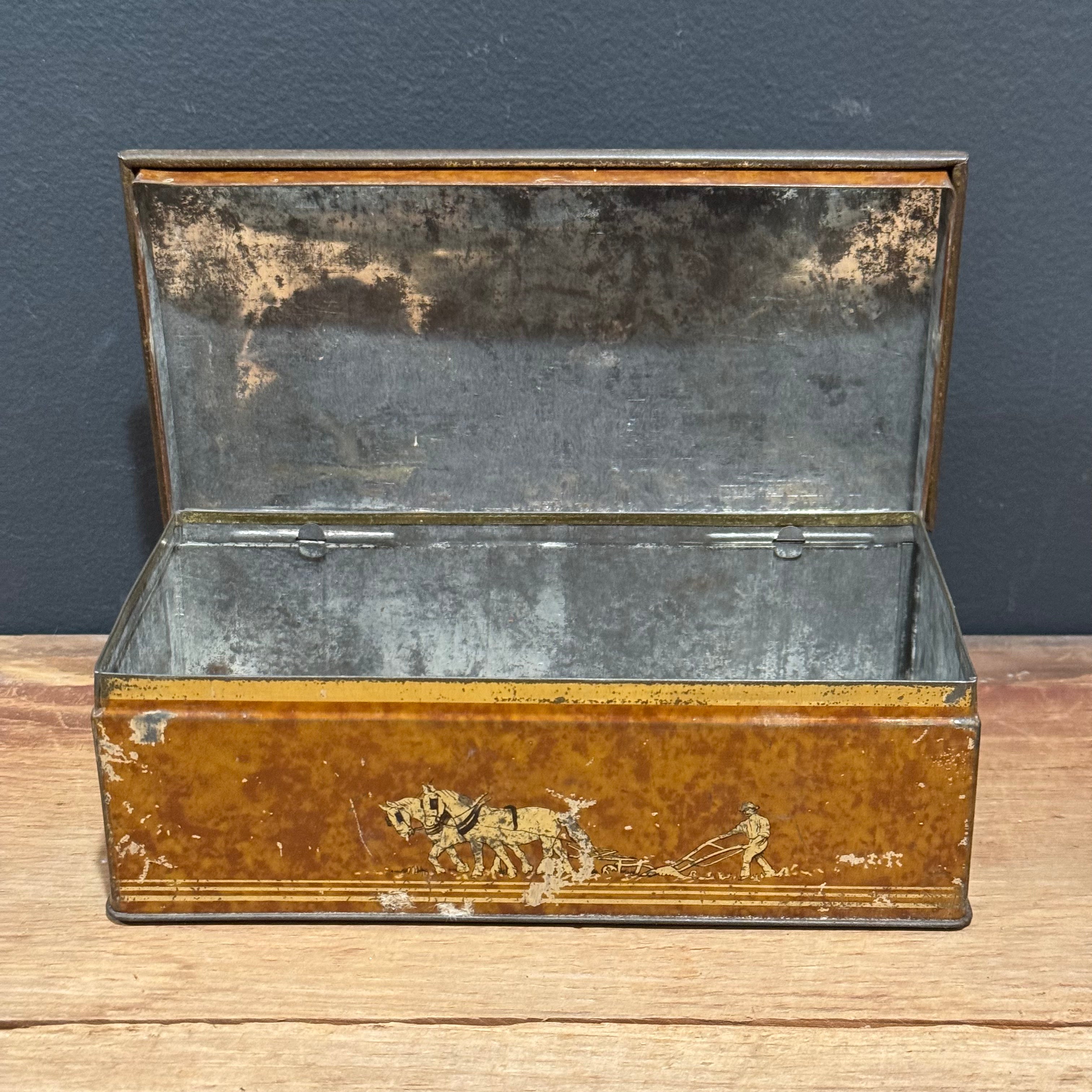 Antique Farm Scene Tin Box