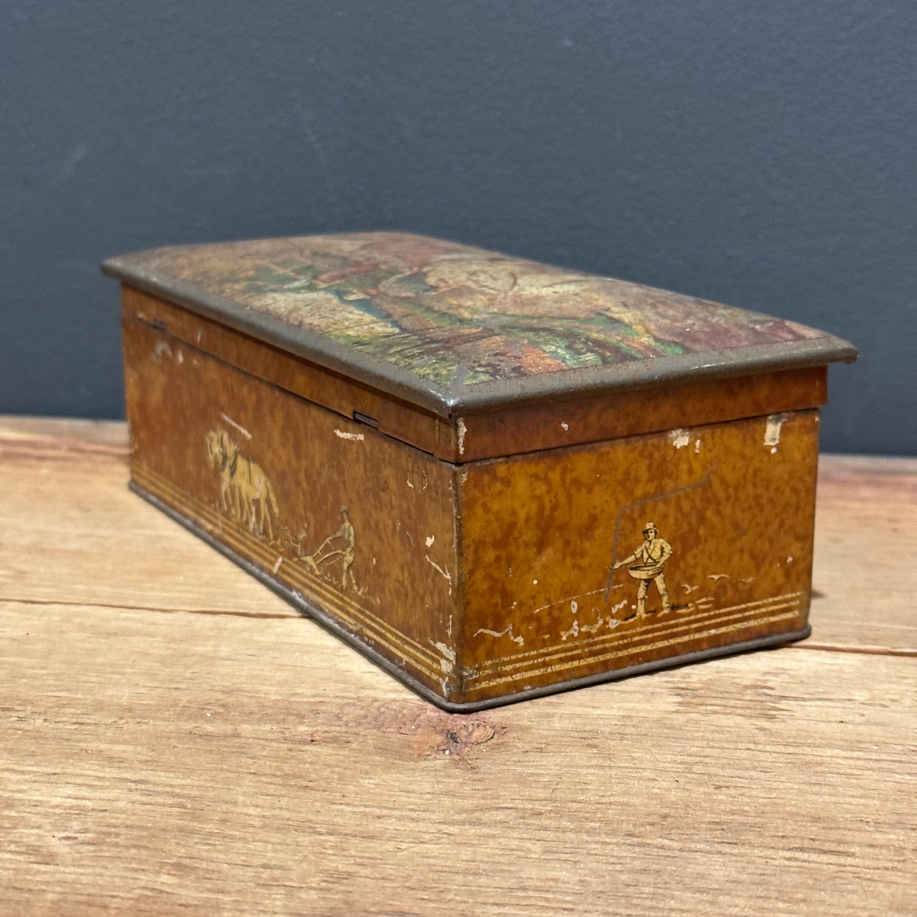 Antique Farm Scene Tin Box