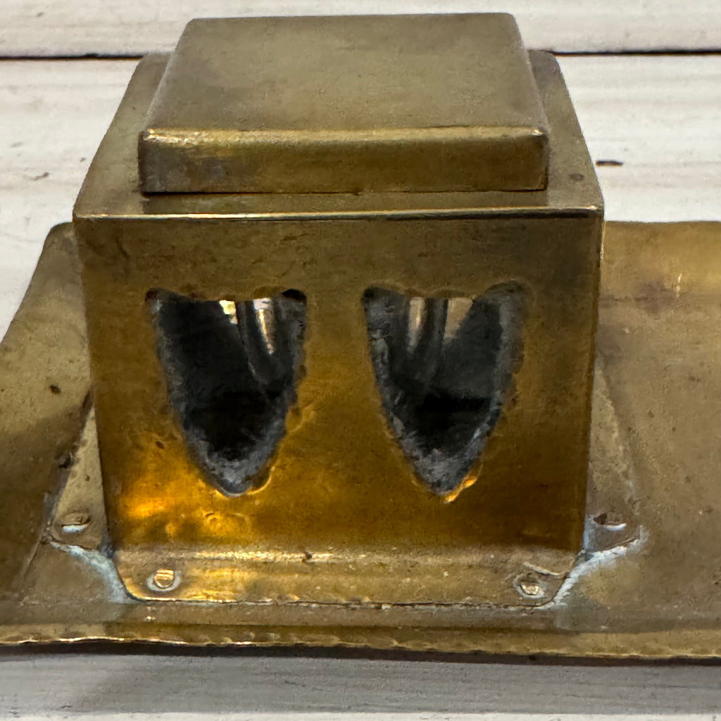 Victorian Brass Inkwell & Pen Tray