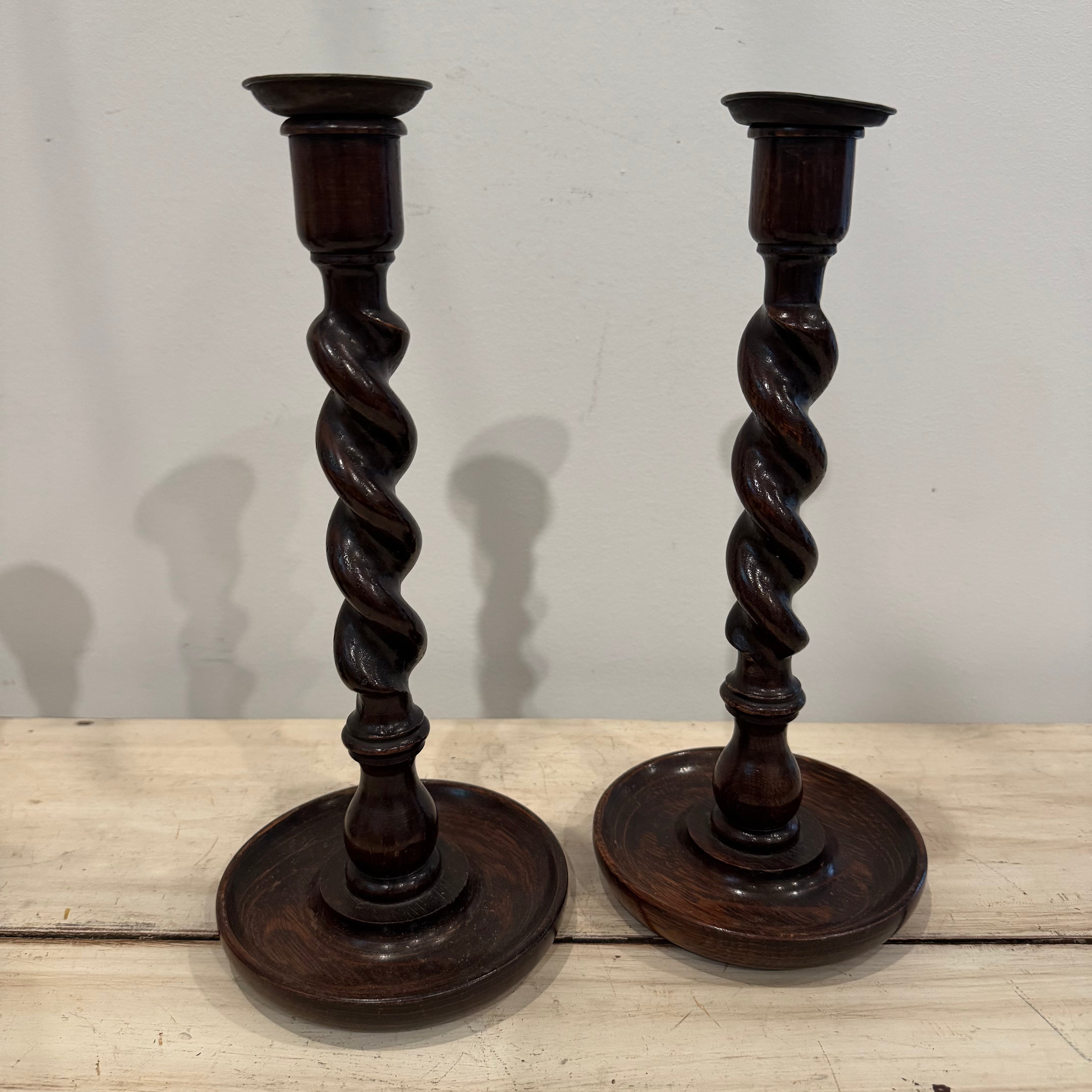 Pair of English Barley Twist Candlesticks