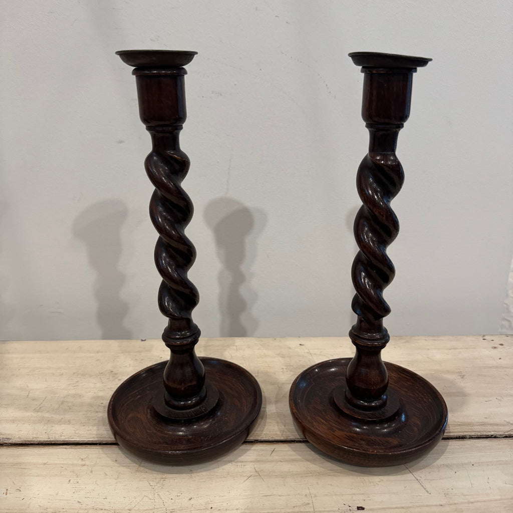 Pair of English Barley Twist Candlesticks