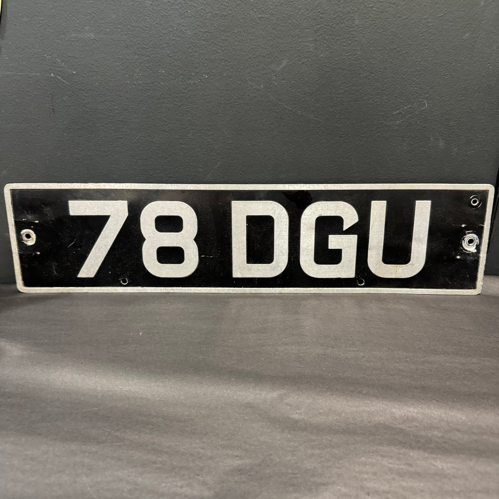 Vintage British Black & Silver License Plate – 78 DGU