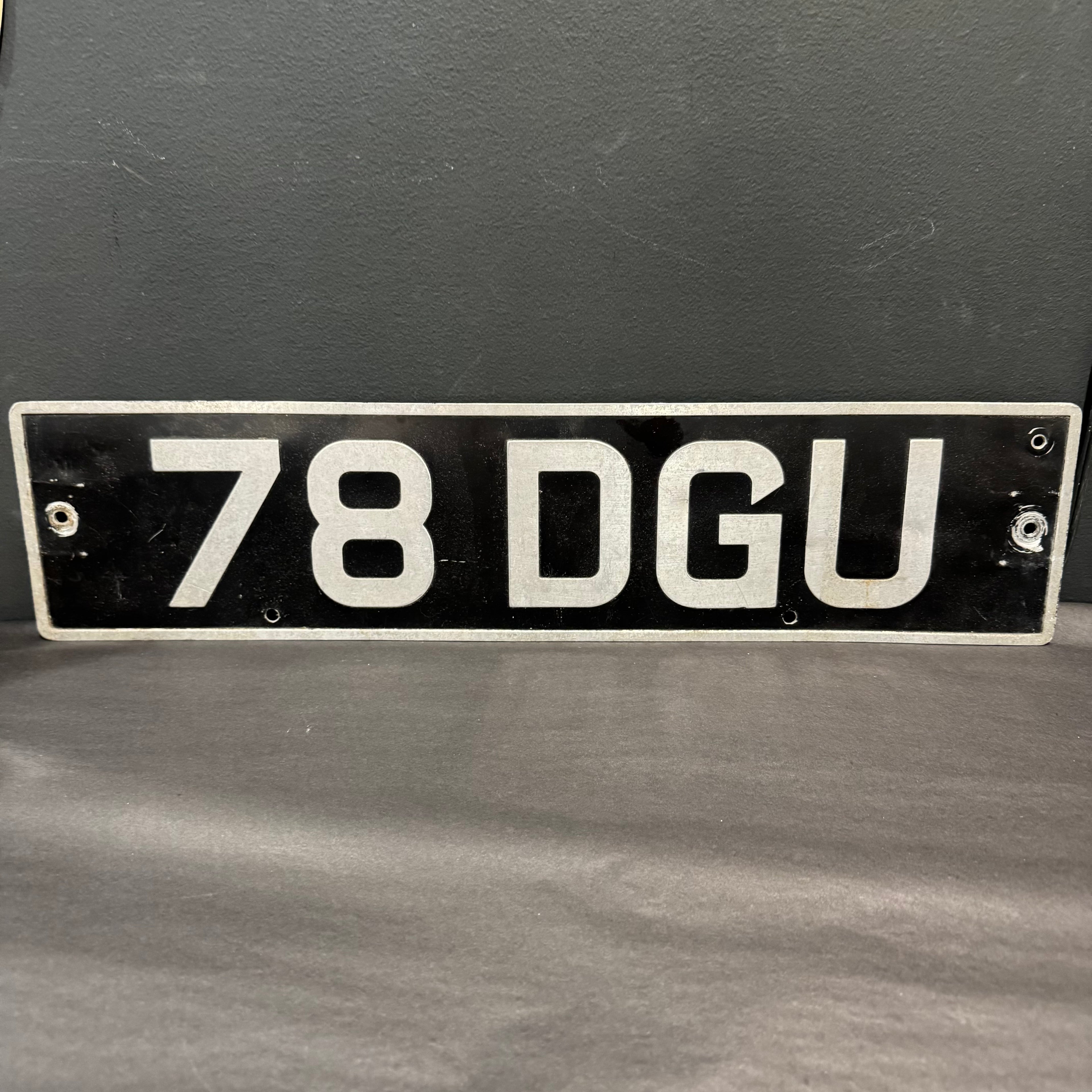 Vintage British Black & Silver License Plate – 78 DGU
