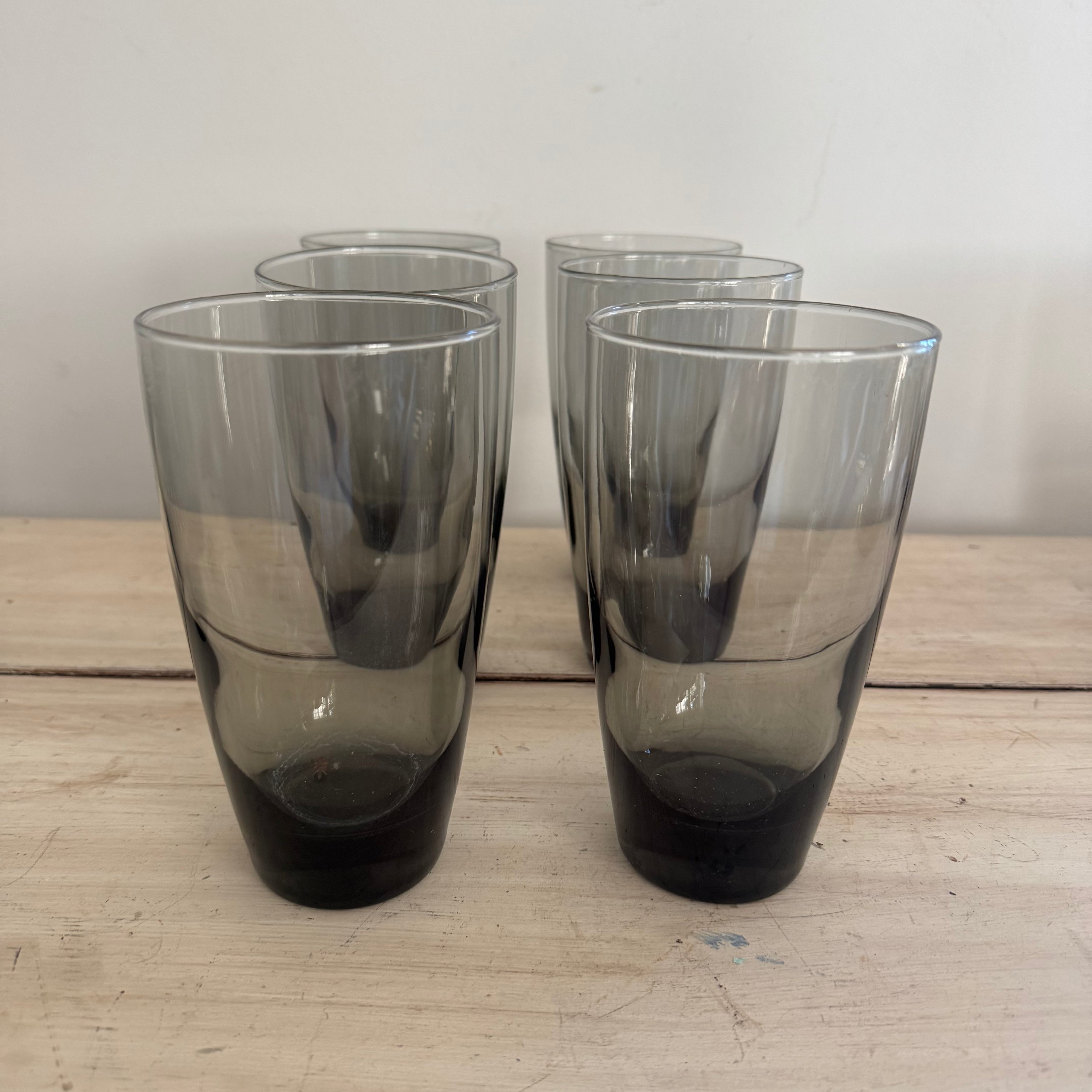 Vintage Smoke Glass Tumblers — Set of Six