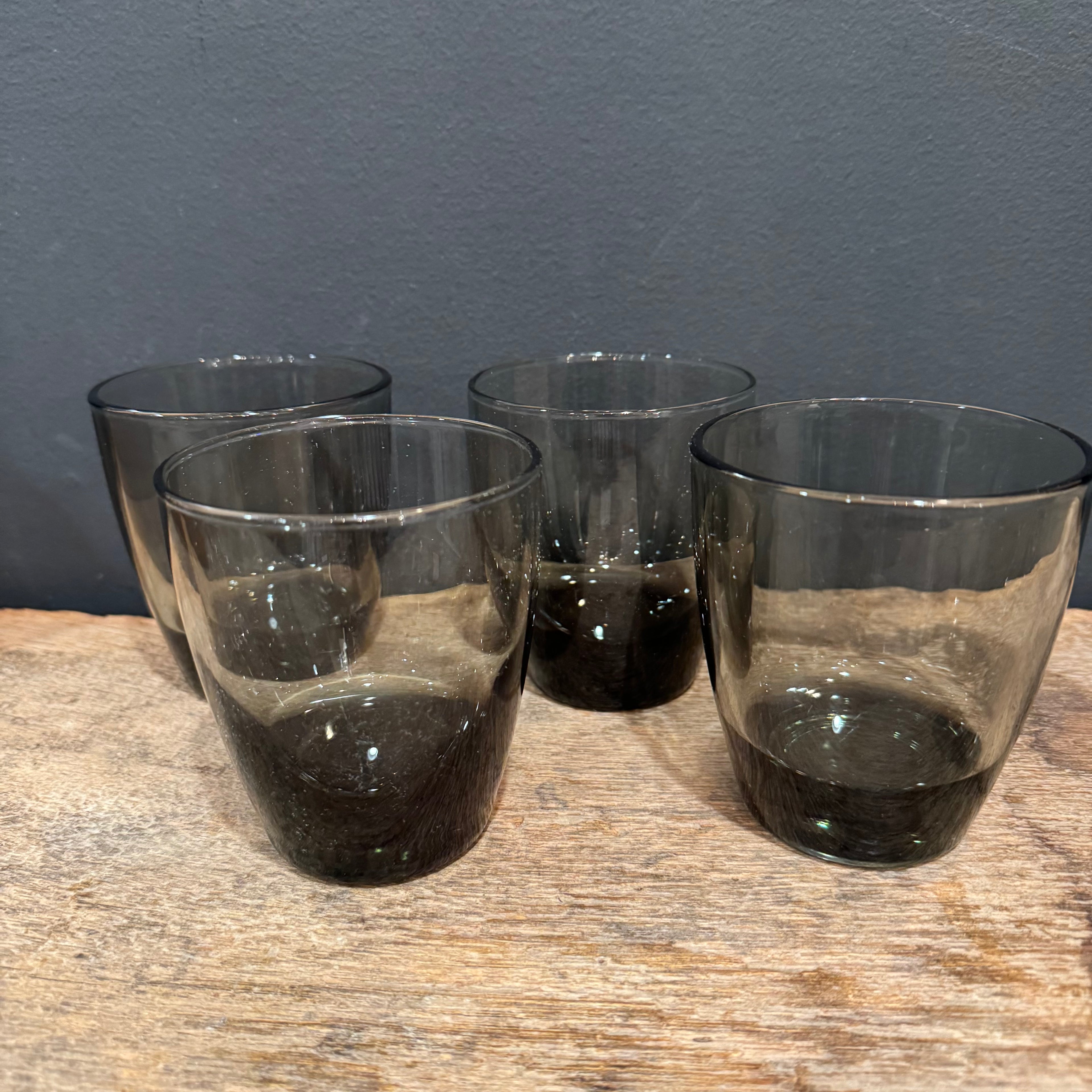 Vintage Smoke Glass Low ball — Set of Four