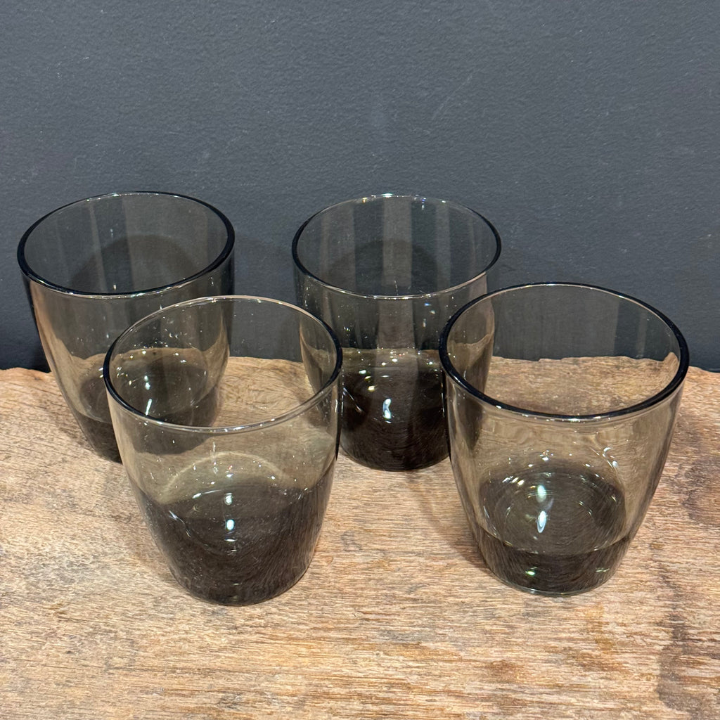 Vintage Smoke Glass Low ball — Set of Four