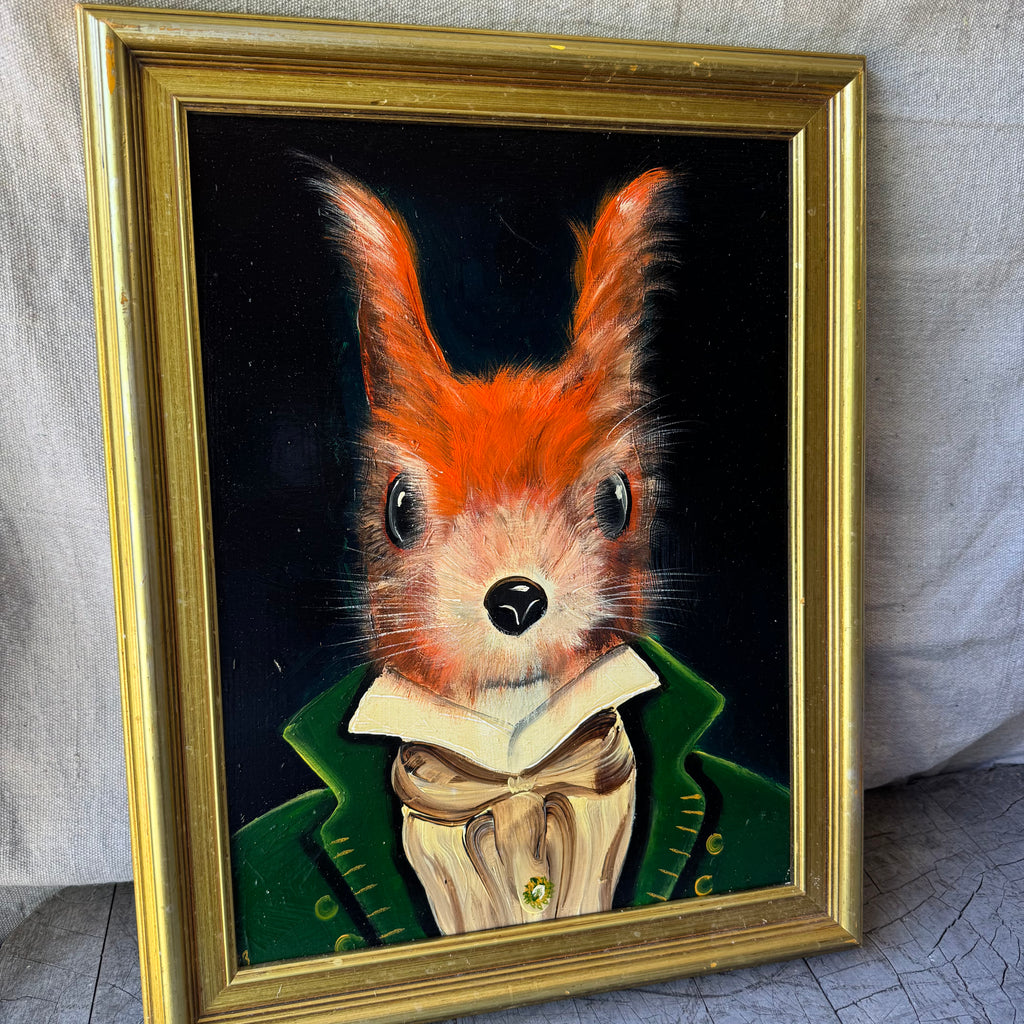 English Whimsical Red Squirrel Portrait Framed