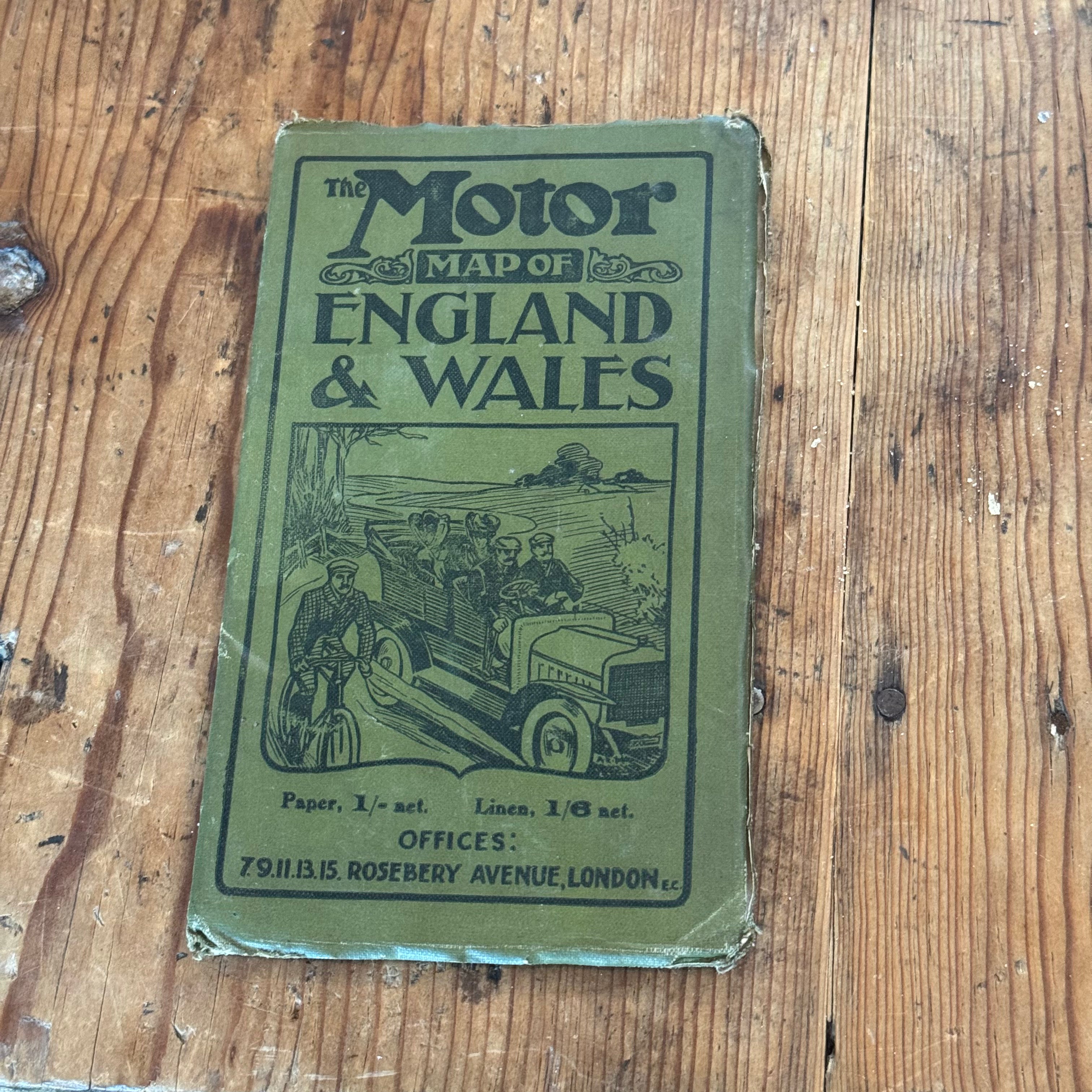 Antique The Motor Map of England & Wales – Early British Motoring Road Map