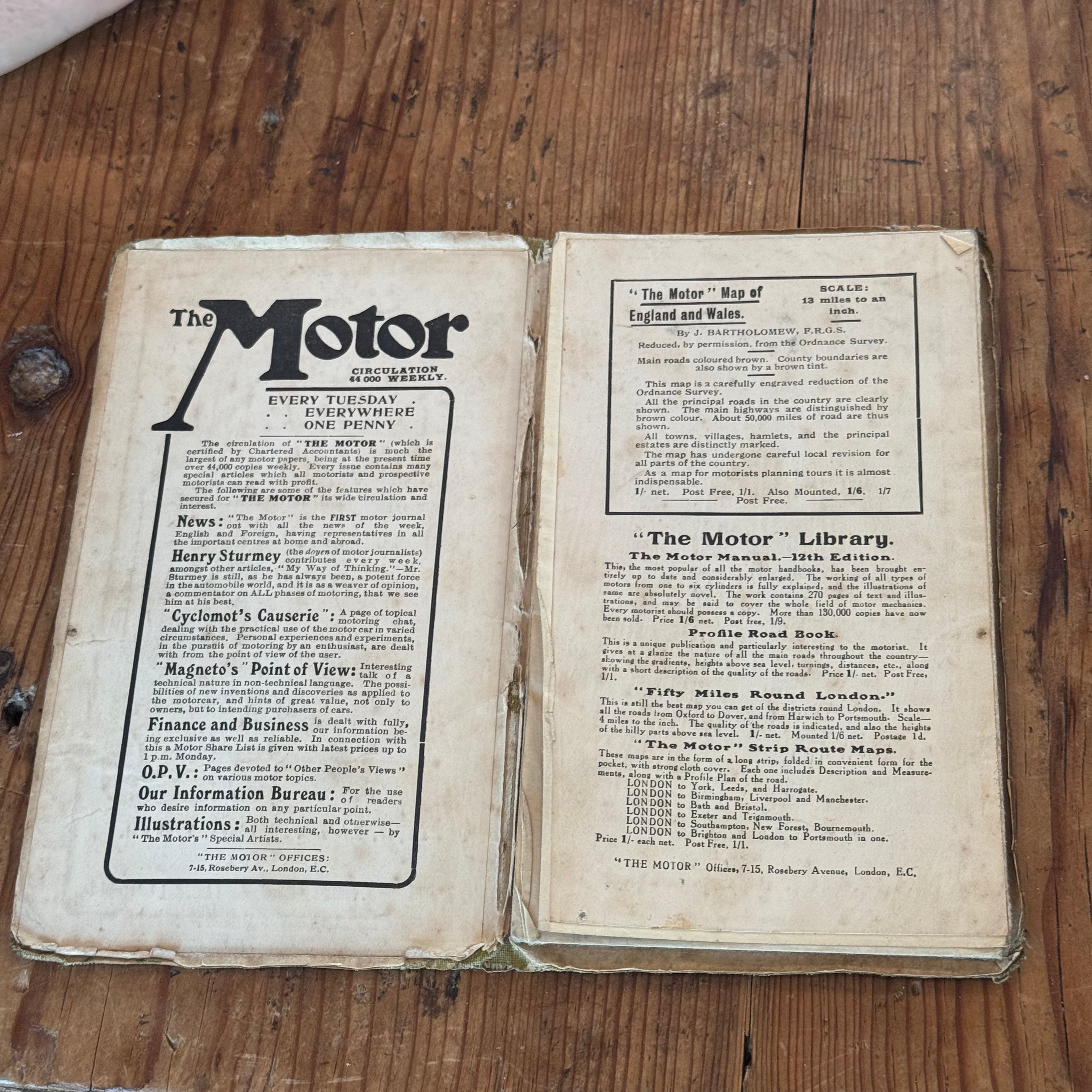 Antique The Motor Map of England & Wales – Early British Motoring Road Map