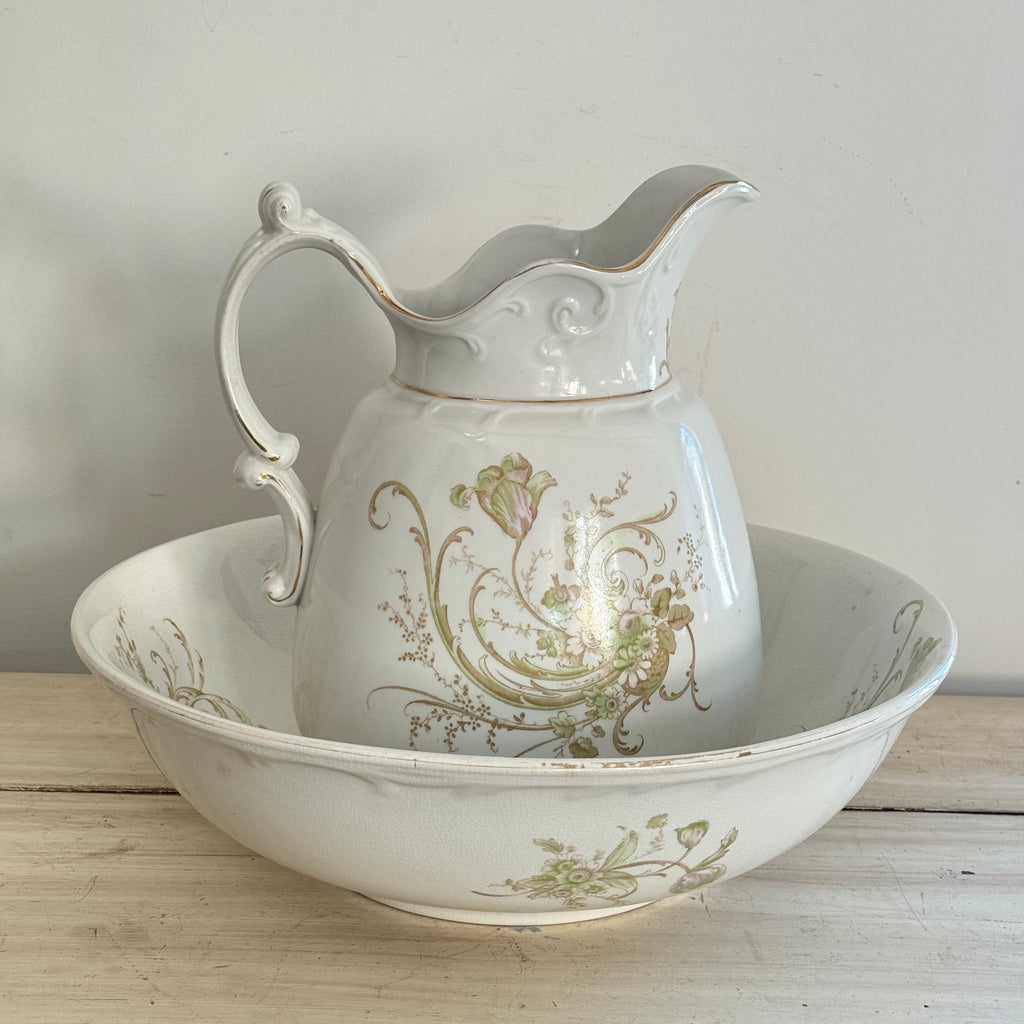 Antique Maddock's Royal Porcelain Floral Pitcher & Bowl