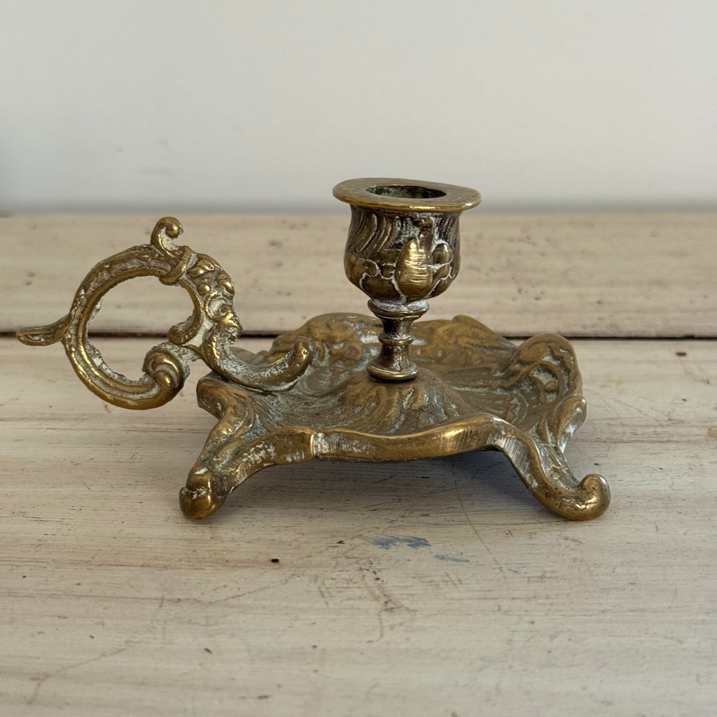Antique English Brass Chambersticks Pair