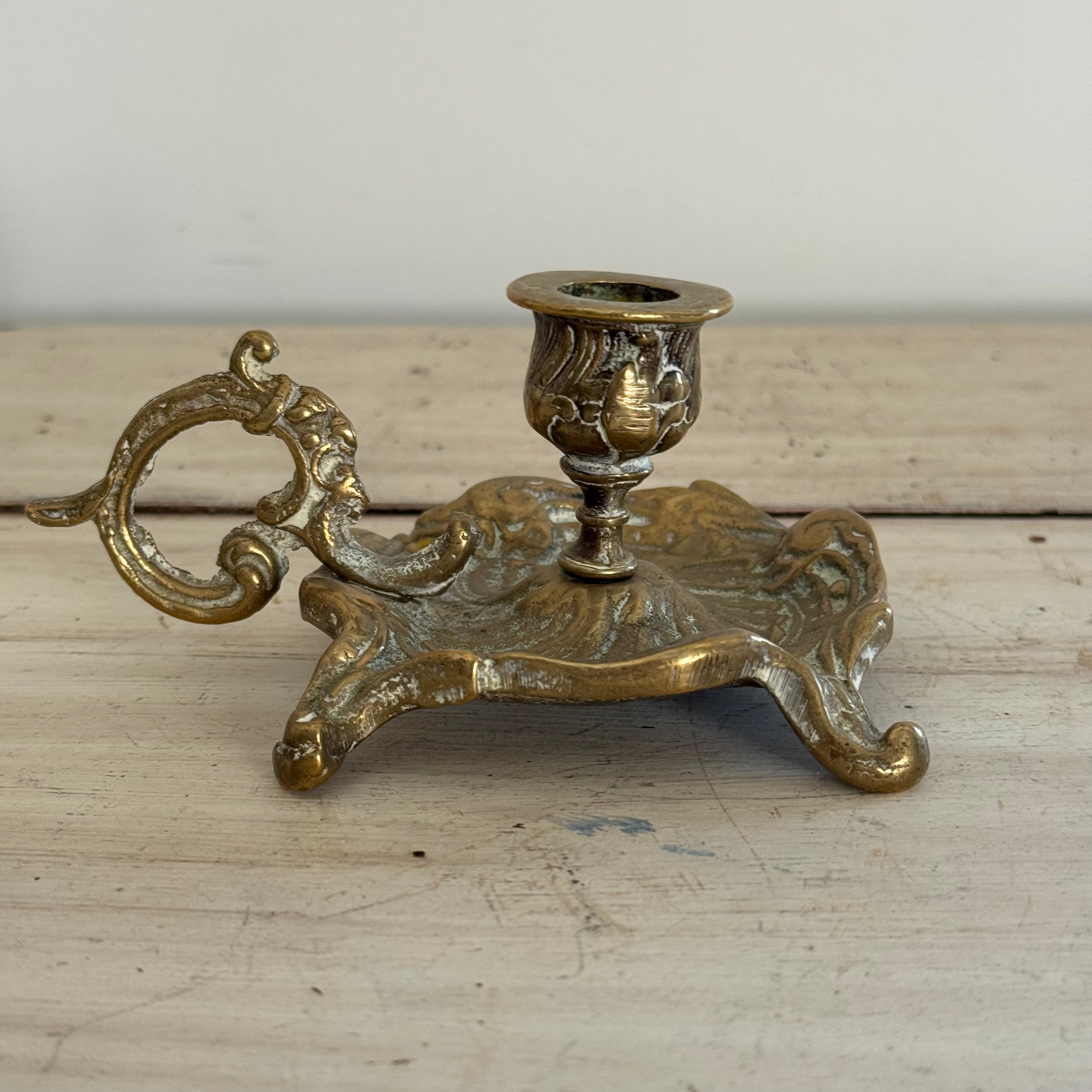 Antique English Brass Chambersticks Pair