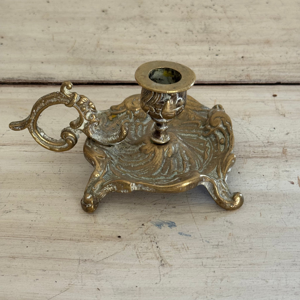Antique English Brass Chambersticks Pair