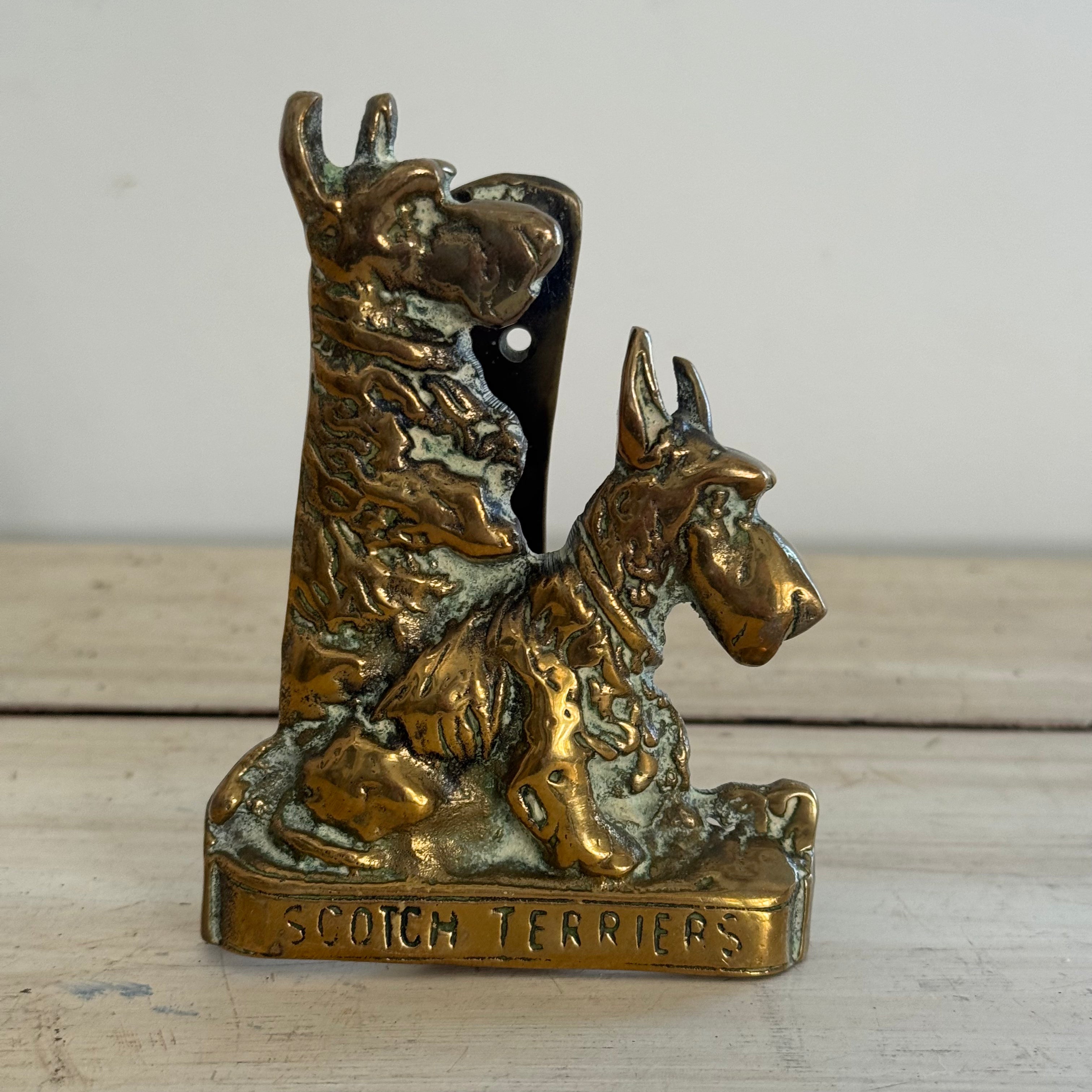 Vintage Brass Scotch Terriers Door Knocker