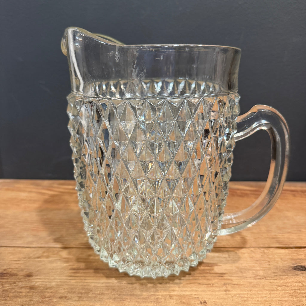 Diamond-Cut Glass Pitcher