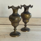 Vintage Engraved Brass Bud Vase Pair