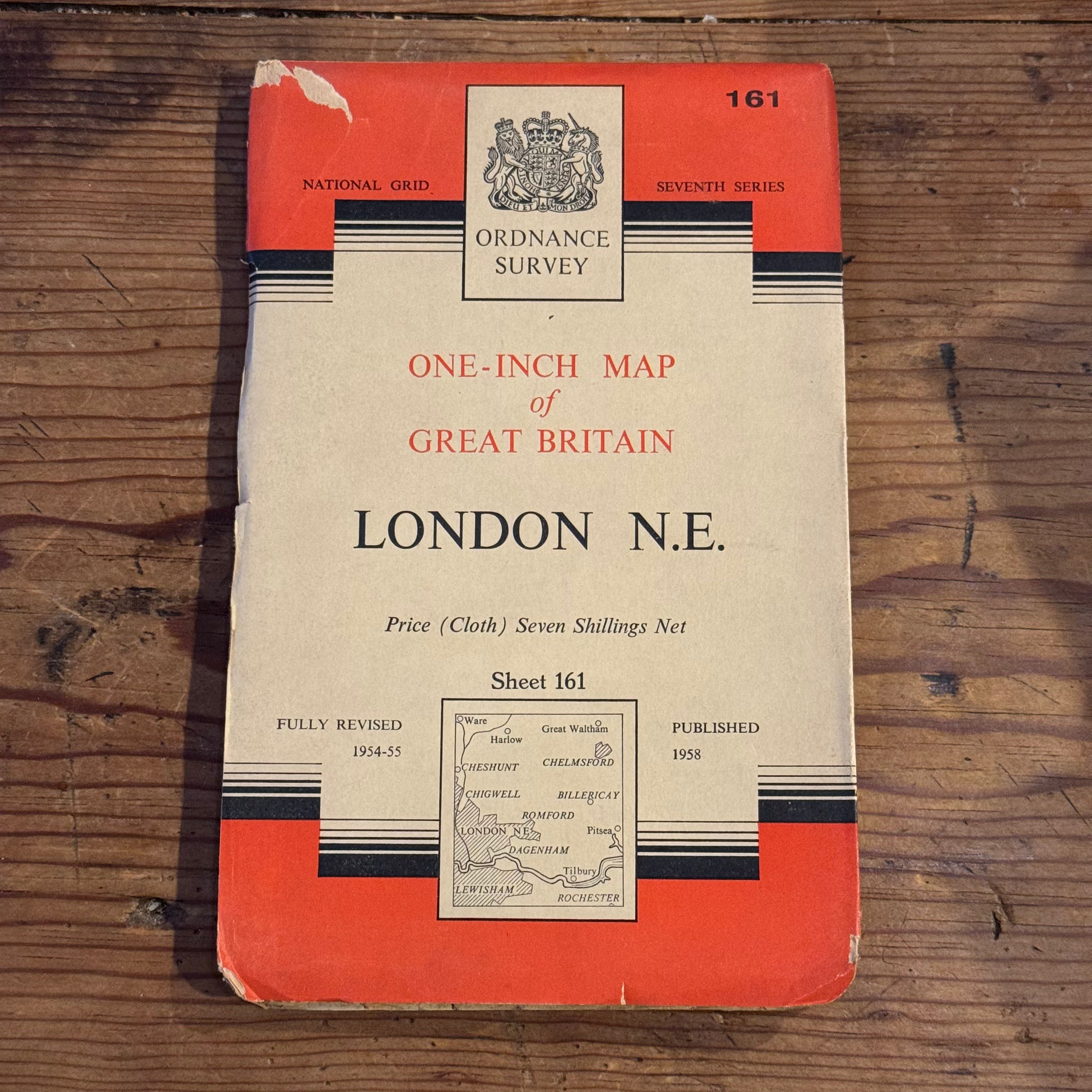 Vintage 1958 Ordnance Survey London N.E. Map – Sheet 161