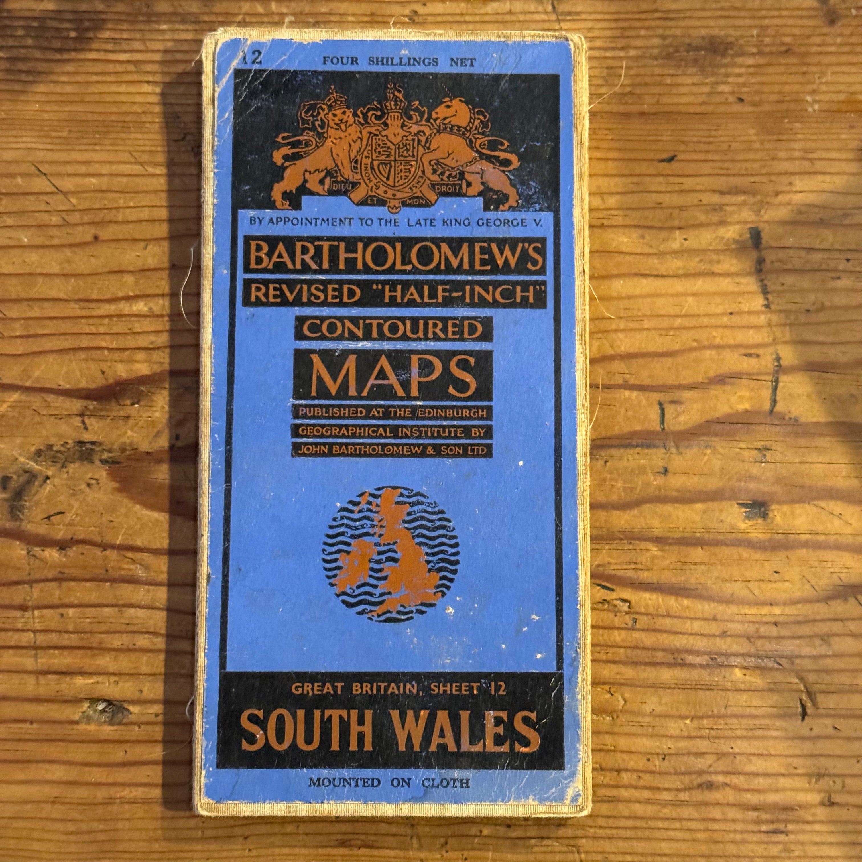 Vintage Bartholomew’s South Wales Contoured Map – Sheet 12
