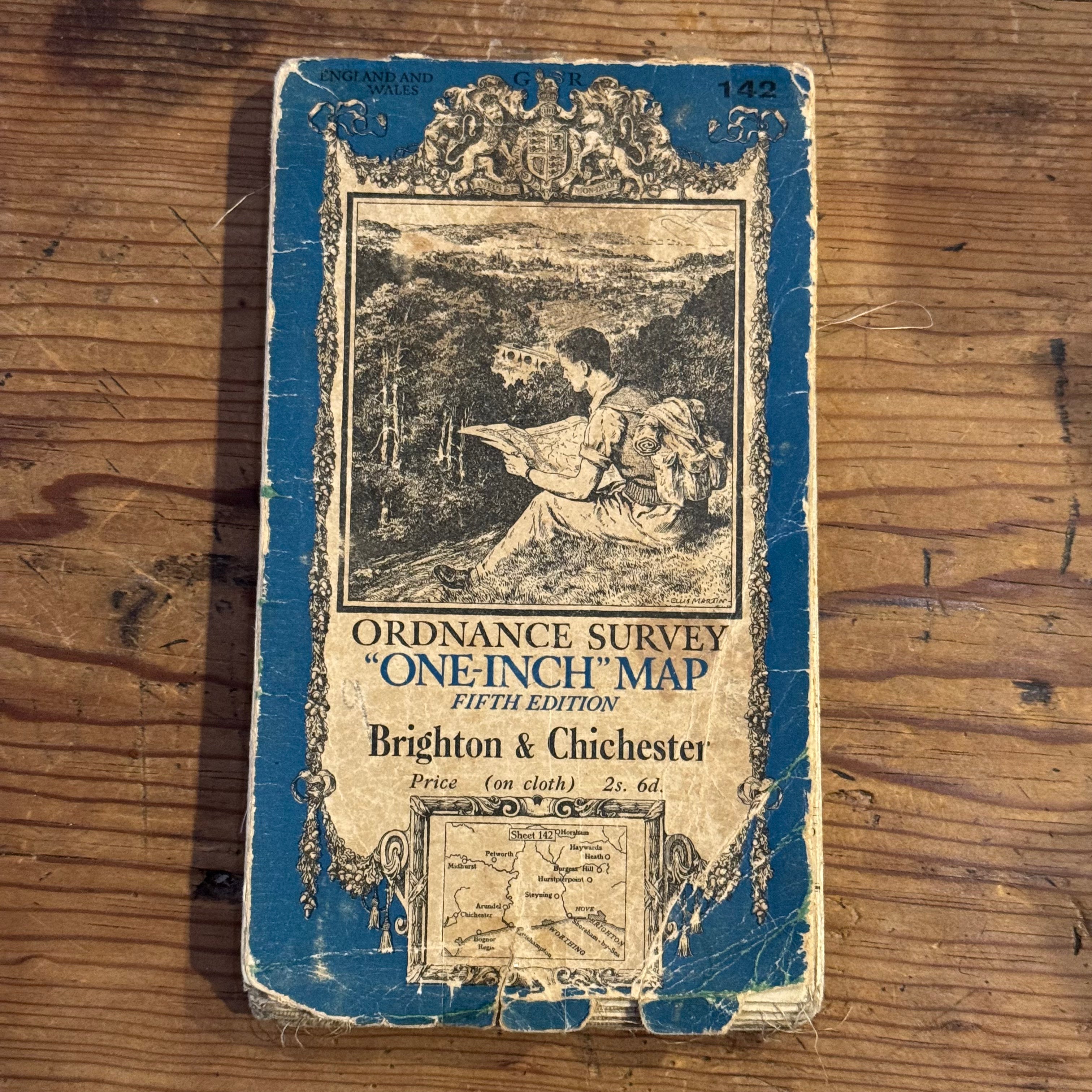Vintage Ordnance Survey Brighton & Chichester One-Inch Map – Fifth Edition, Sheet 142