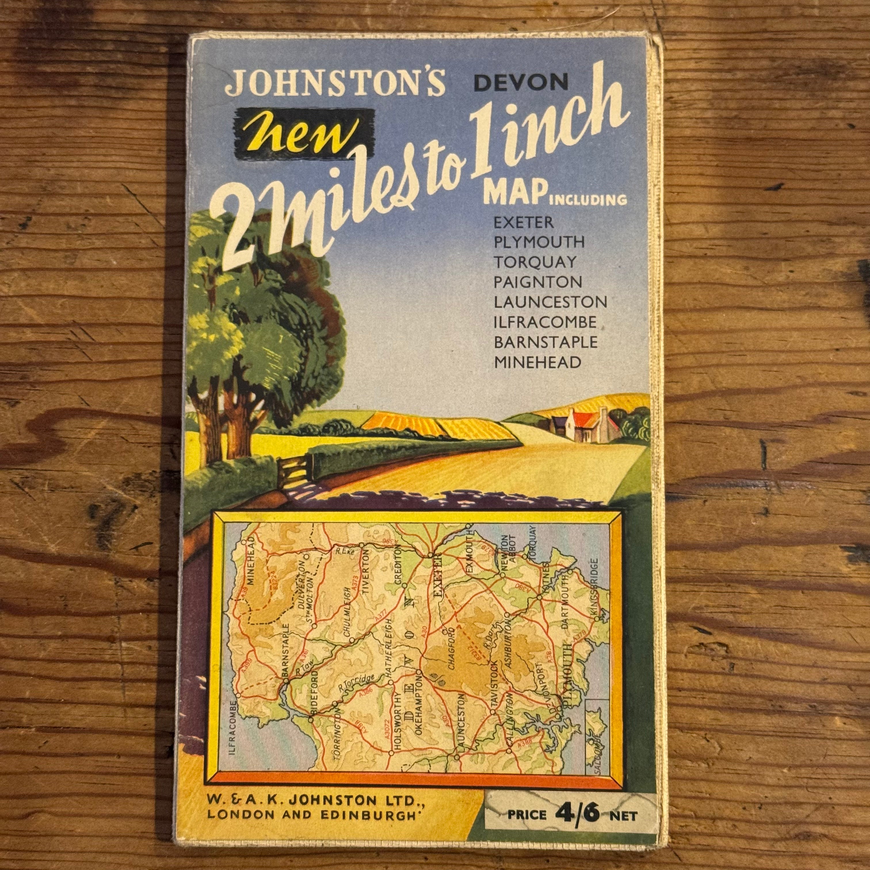 Vintage Johnston's Devon Two Miles to One Inch Road Map