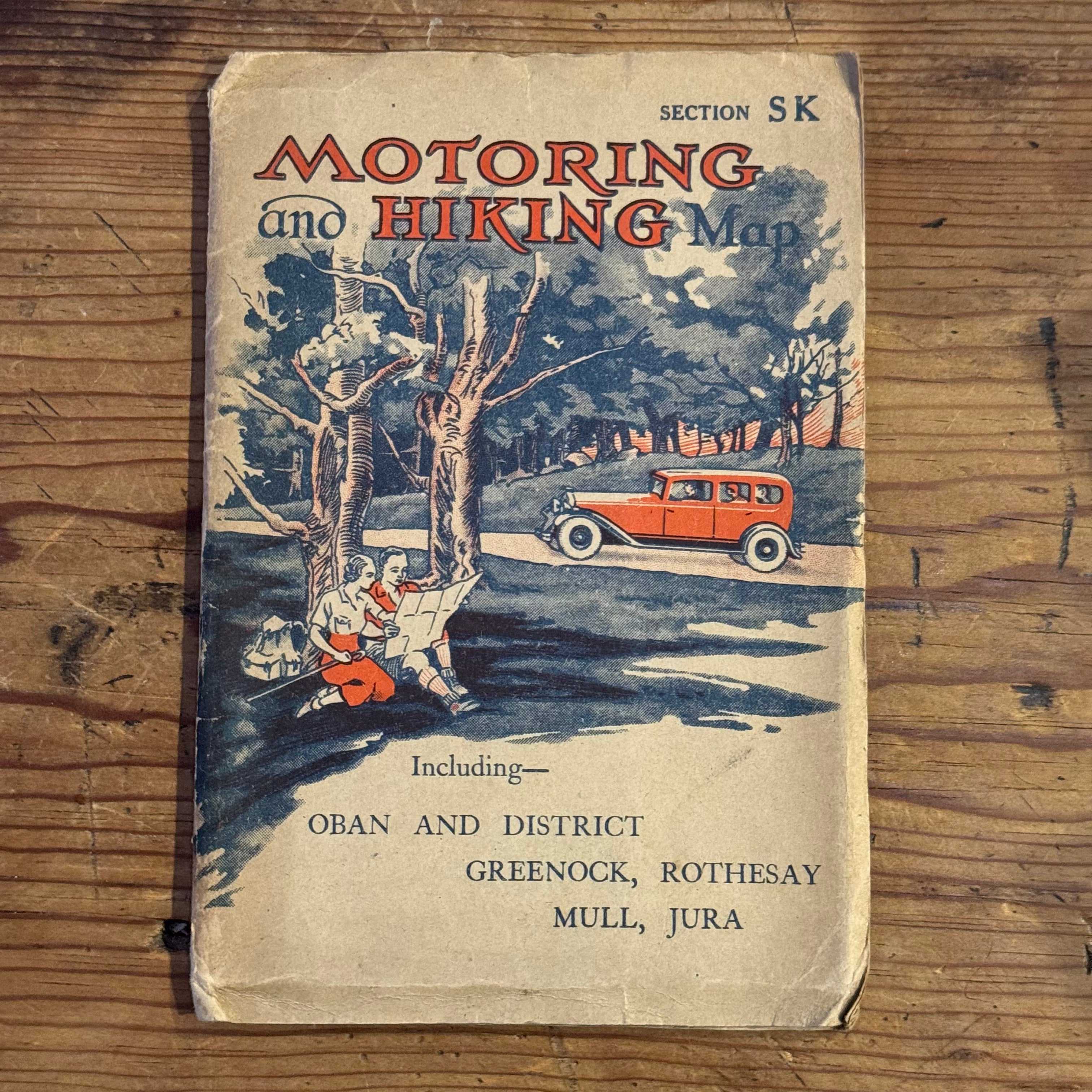 Vintage Motoring & Hiking Map of Scotland – Oban, Greenock, Rothesay, Mull & Jura
