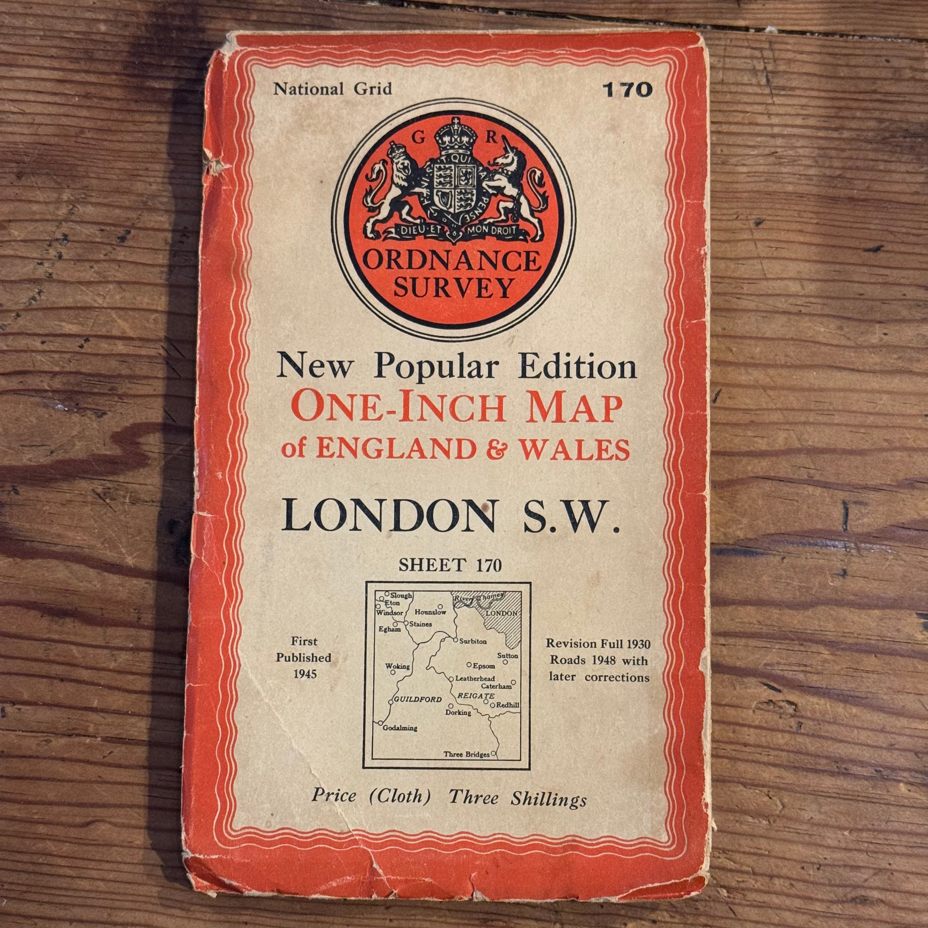 Vintage Ordnance Survey London S.W. One-Inch Map – Sheet 170