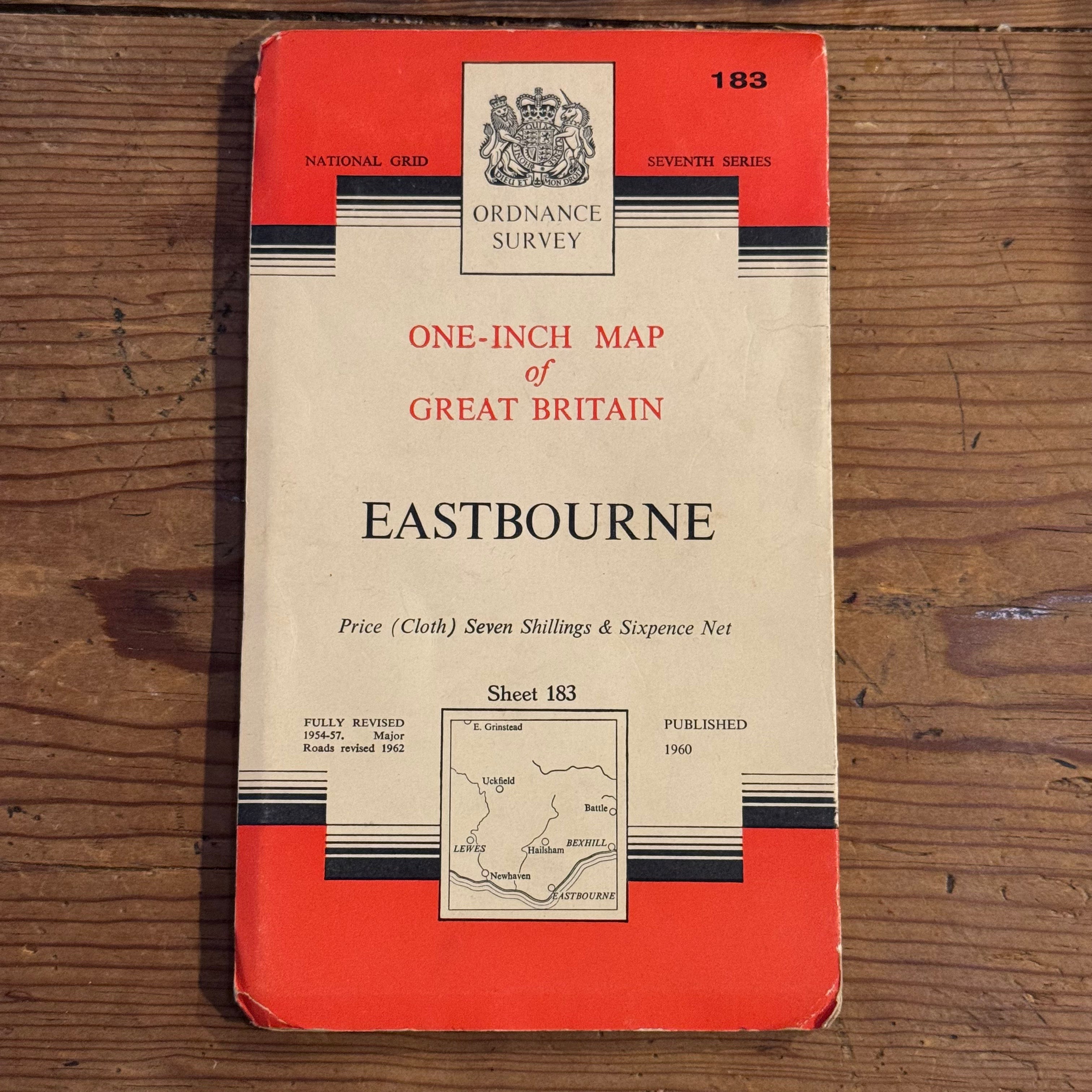 Vintage 1960 Ordnance Survey Eastbourne One-Inch Map – Sheet 183