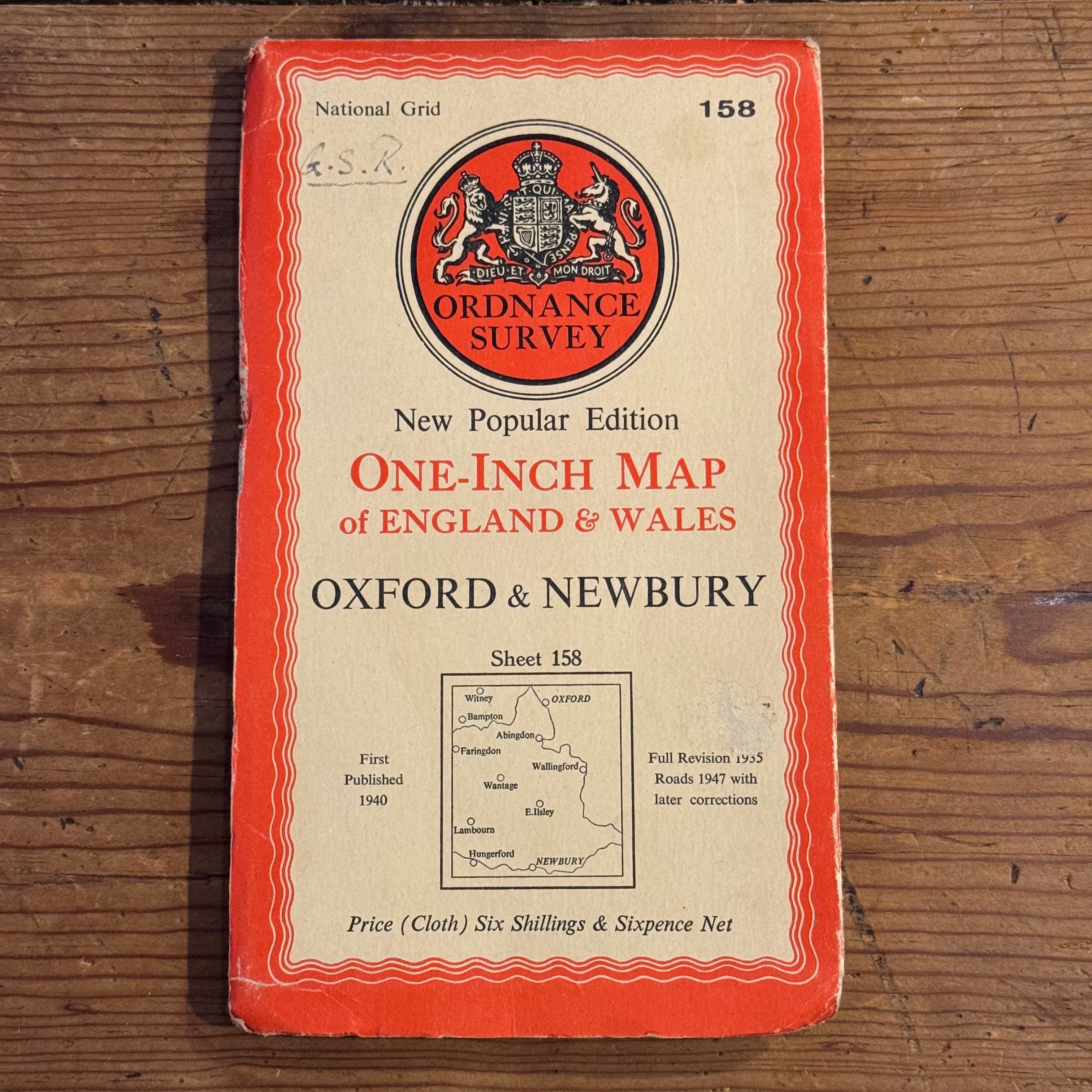 Vintage 1940 Ordnance Survey Oxford & Newbury One-Inch Map – Sheet 158