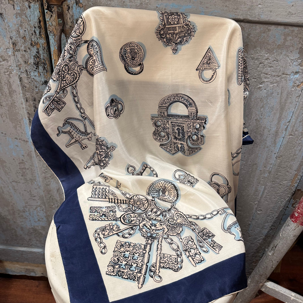 Vintage Silk Scarf with Antique Locks & Keys