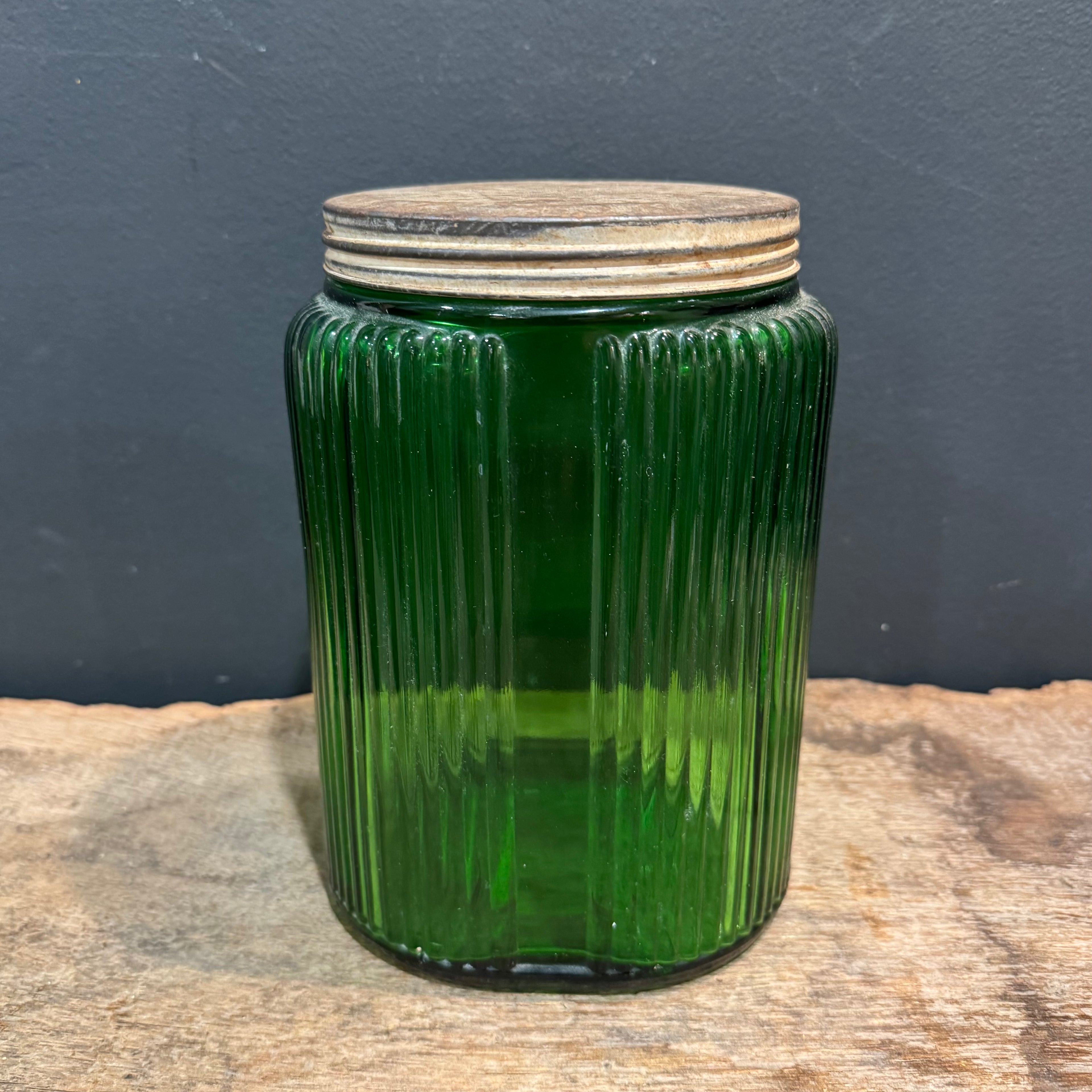 Vintage Owens Illinois Green Glass Sugar Canister