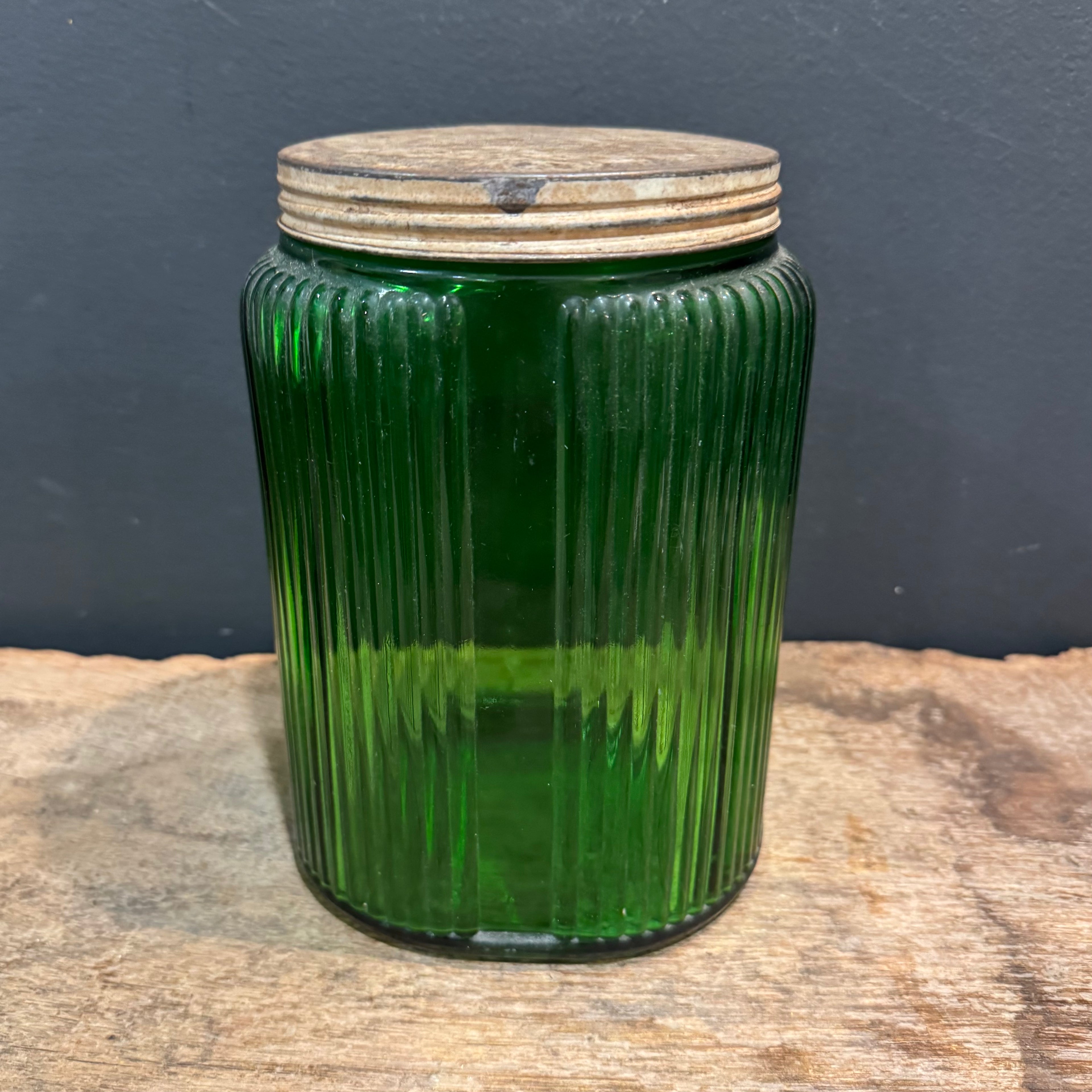 Vintage Owens Illinois Green Glass Sugar Canister