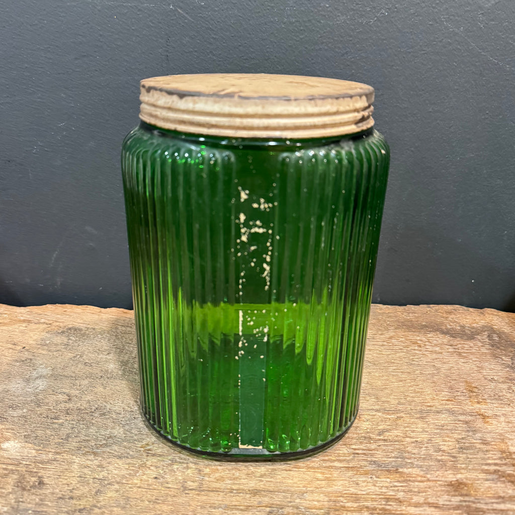 Vintage Owens Illinois Green Glass Sugar Canister