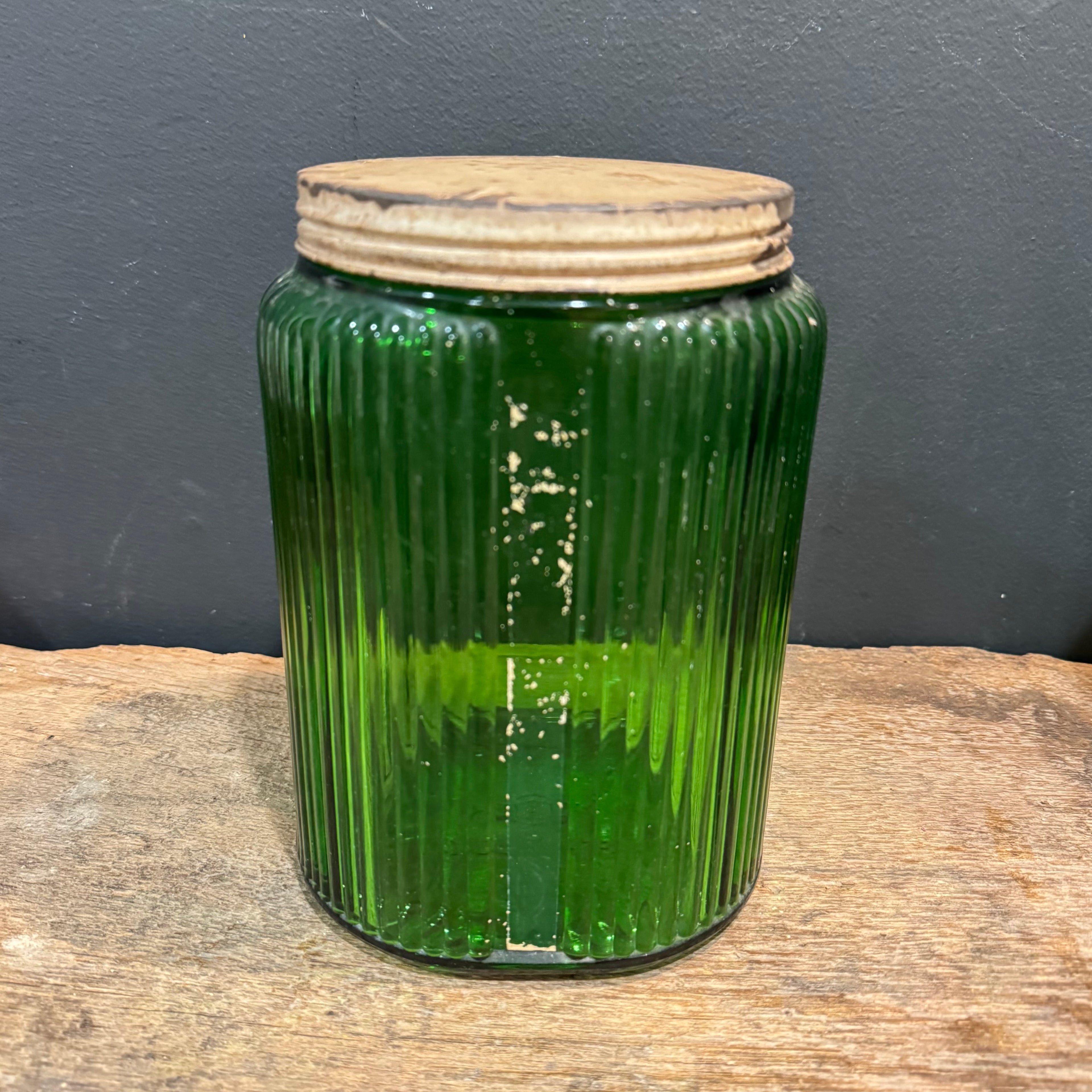 Vintage Owens Illinois Green Glass Sugar Canister