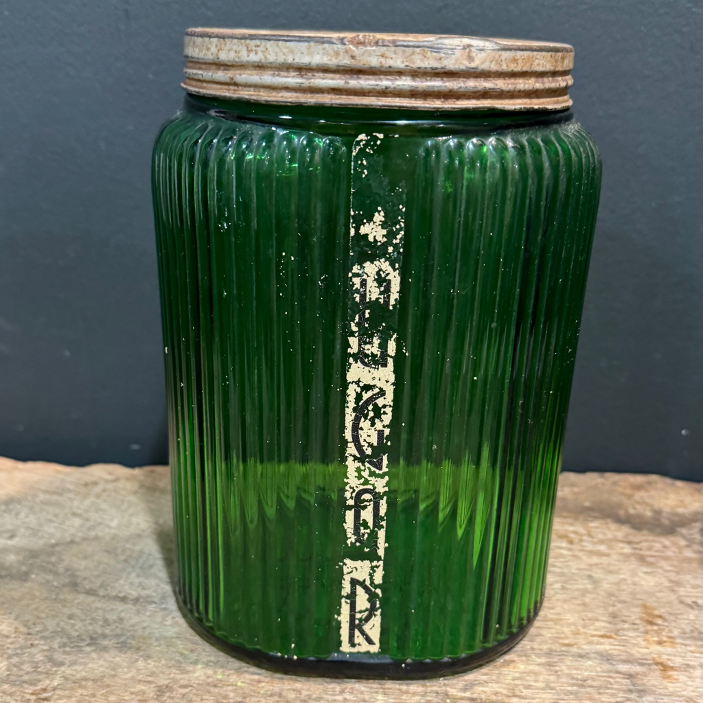 Vintage Owens Illinois Green Glass Sugar Canister